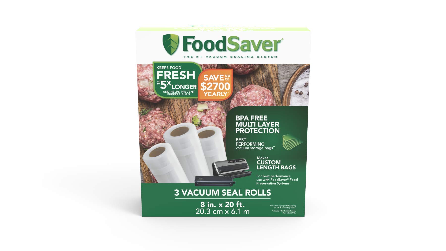 FoodSaver Vacuum Sealer Bags, Rolls for Custom Fit Airtight Food Storage  and Sous Vide, 8 (2 Pack) and 11 (3 Pack) Multipack (Packaging May Vary)