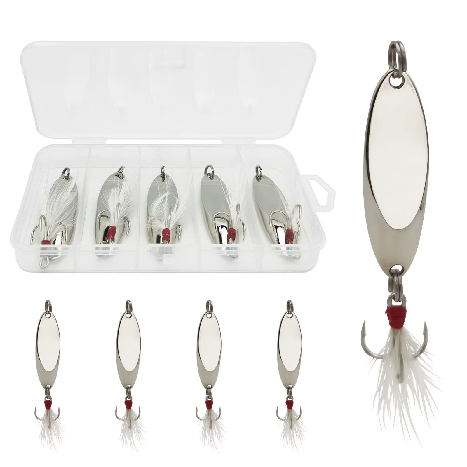 Buy thkfish 30Pcs Silver Ice Fishing Spoons Lure with Treble Hook Jigging  Spoons Lure Kit for Trout Salmon Online at desertcartSeychelles