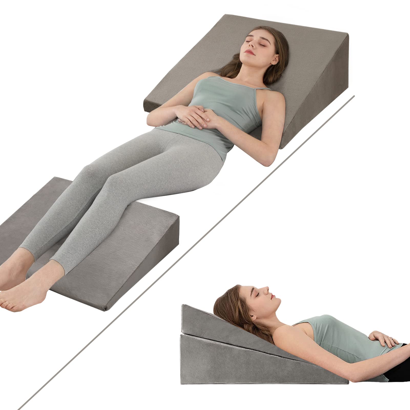Bed Wedge Pillow – 3 in 1 Adjustable to 4.5, 7.5 & 12 Inches Foam Bed Wedge  Pillow Leg Elevation Pillow for Sleeping, Acid Reflux, Anti Snore, Help for  Back & Leg Pain,Grey Grey 4.5, 7.5 & 12 Inch