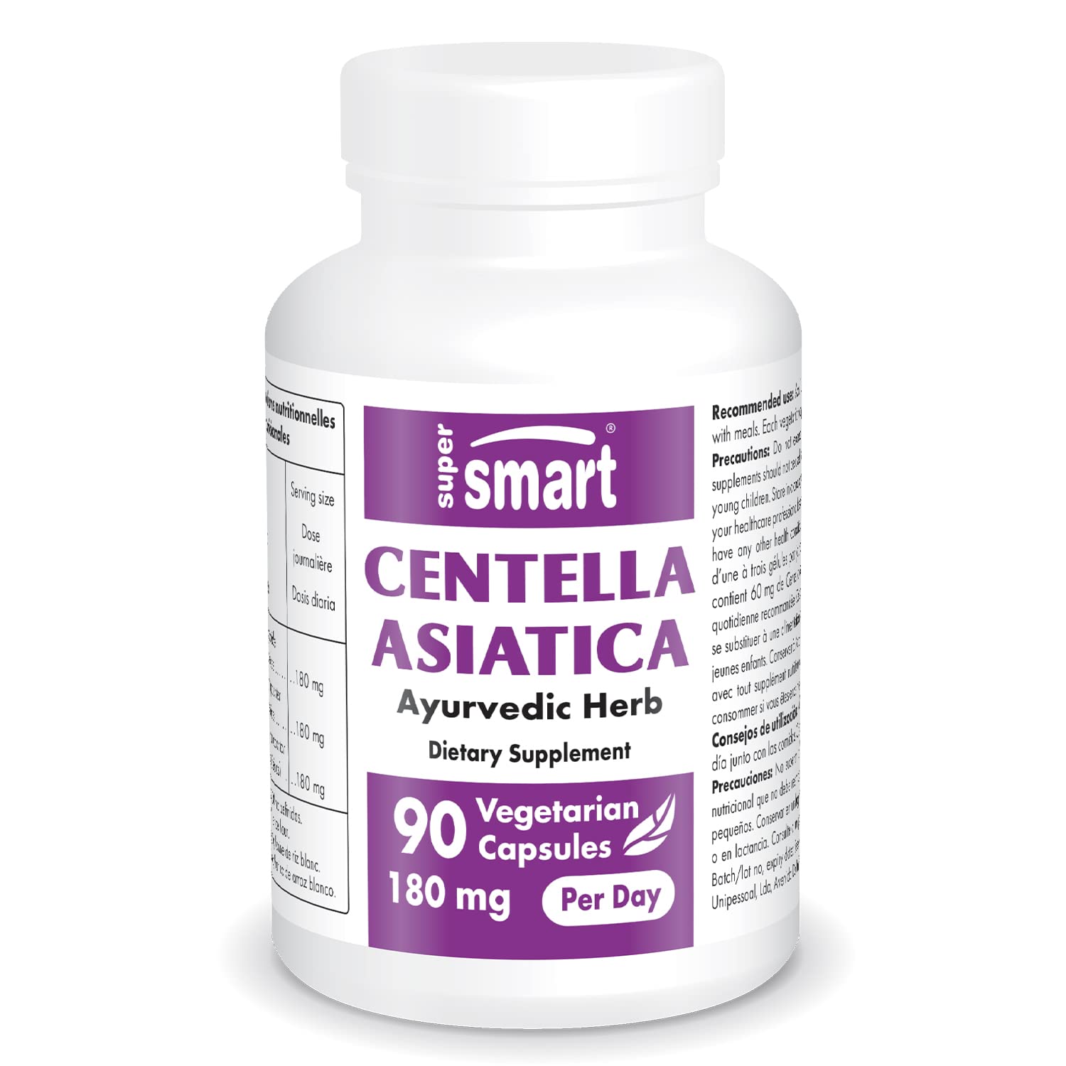 Supersmart Centella Asiatica 180mg - Skin & Brain Support - 90 Non-GMO ...