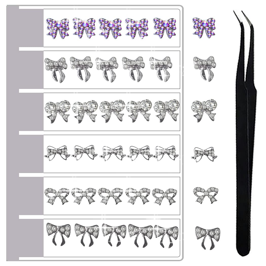 WOKOTO 30 Pcs Bowknot Luxury Nail Alloy Charms Rhinestones For Nails With  Tweezers Kit 6 Kinds Of Bow Tie Nail Crystals For Acrylic Nails Jewels  Rhinestones Nail Art Gems Set KIT4