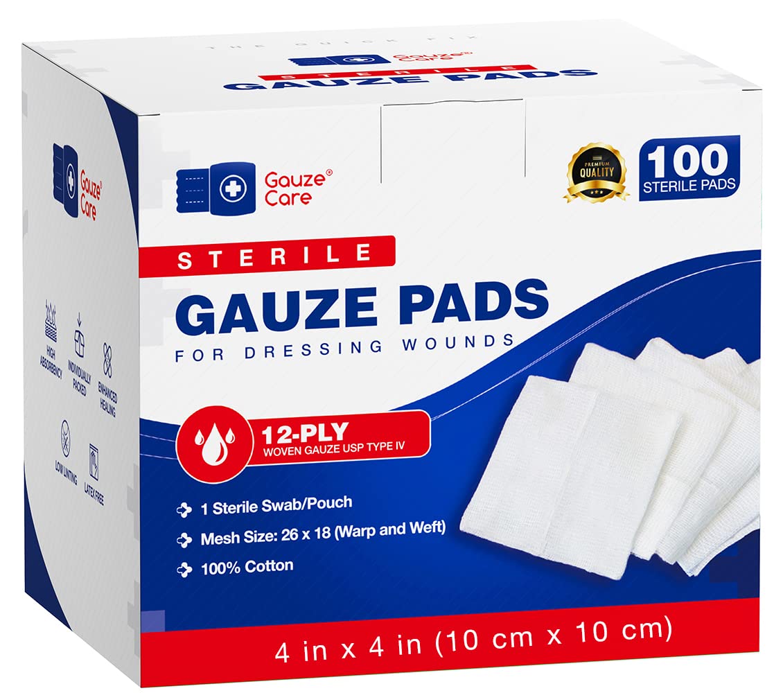 100pc Large Sterile Gauze Pads 4x4 for Wounds - 12ply Bulk Woven ...