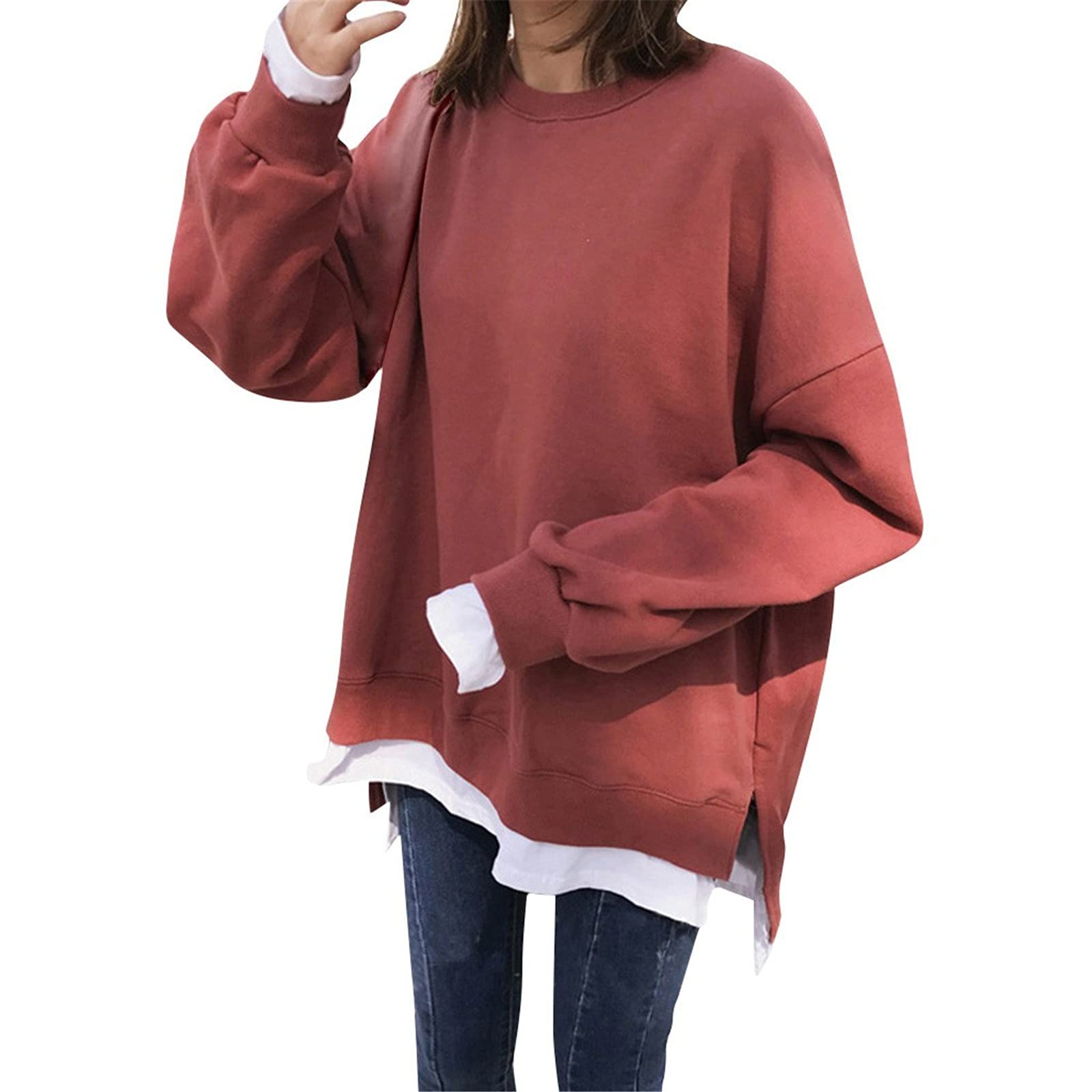 Women Casual Solid Sweatshirt Long Sleeve Pullover Loose