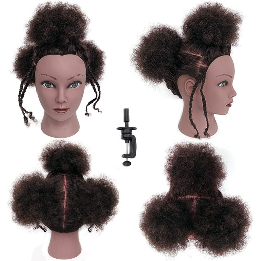 Mannequin Head with 100% Human Hair Manikin Head with Afro Kinky Curly Hair  Pracrice Head for Braiding Hair Styling Doll Head Human Hair training head  for cosmetology Maniquins Head and Stand 9inch