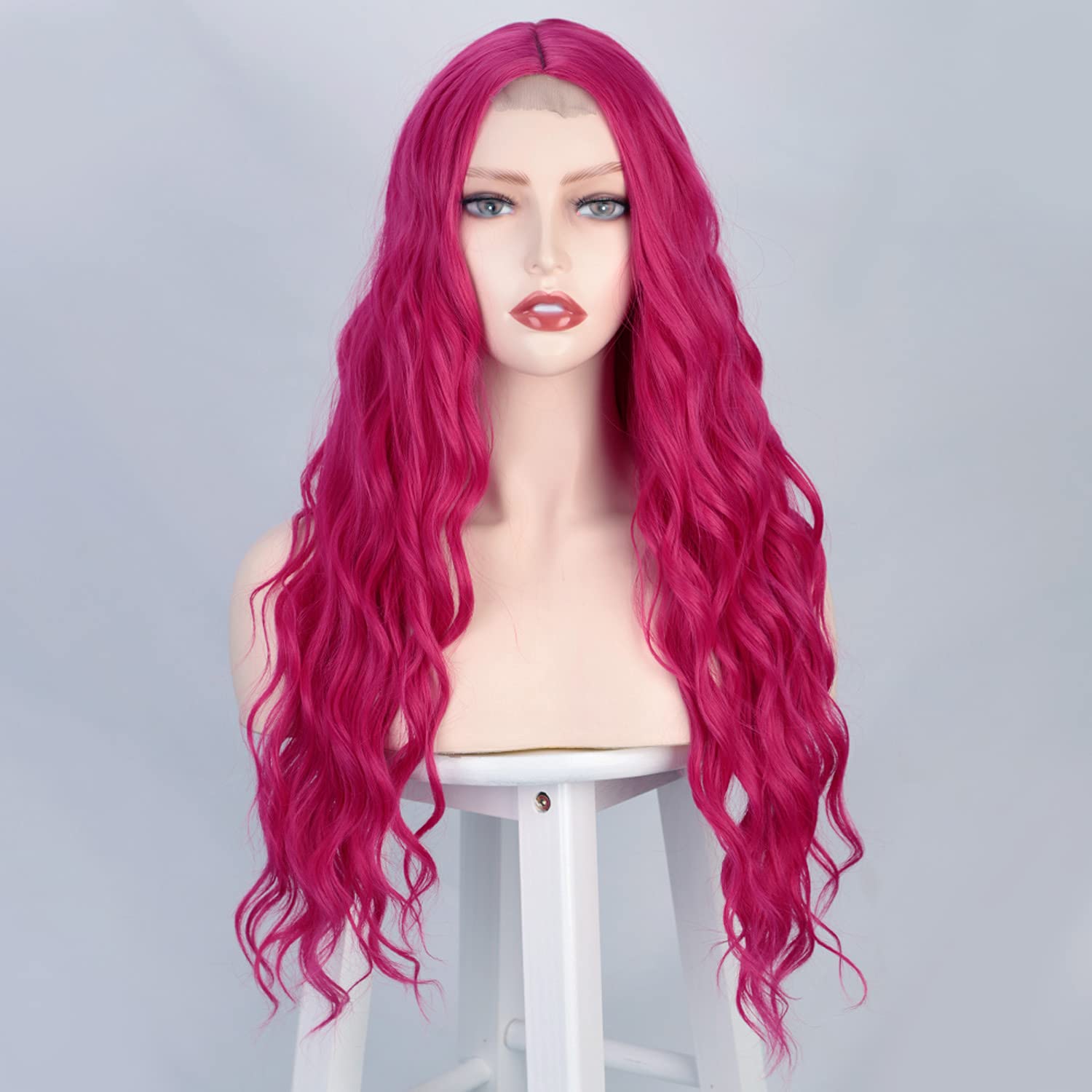 gdy Hot Pink Halloween Christmas New Year Cosplay Long Curly Wig