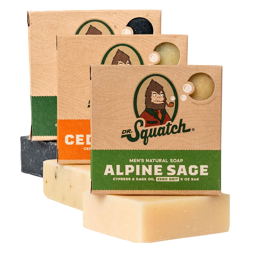 Dr. Squatch All Natural Bar Soap for Men 3 Bar Variety Pack Pine Tar Cedar  Citrus
