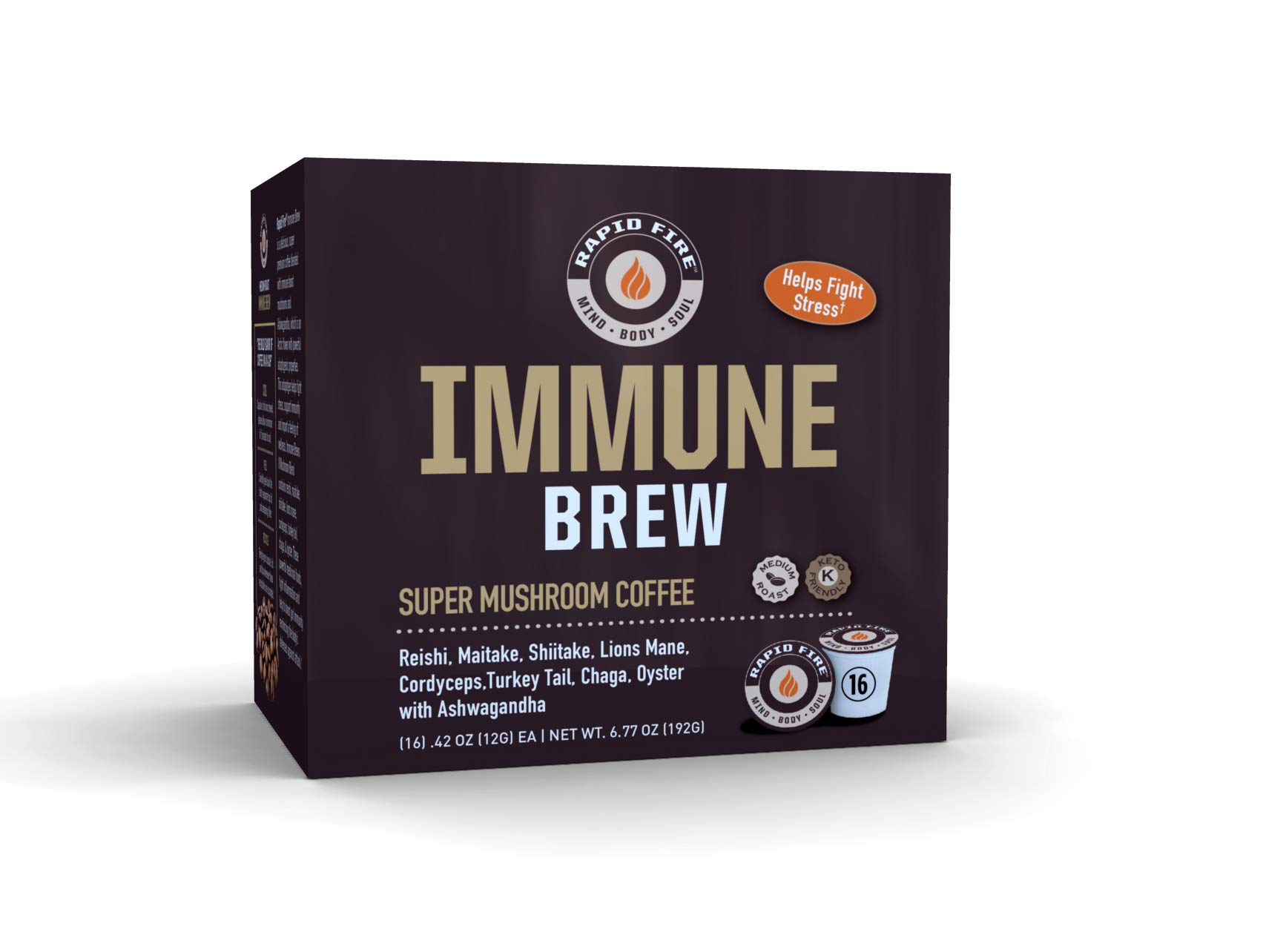 Rapidfire Immune Premium Brew Coffee, Super Mushroom Coffee, Supports  Immune System, Promotes Rest And Relaxation, Rich In Antioxidants, 8  Mushroom Blend And Ashwagandha, 16 K-Cup Servings