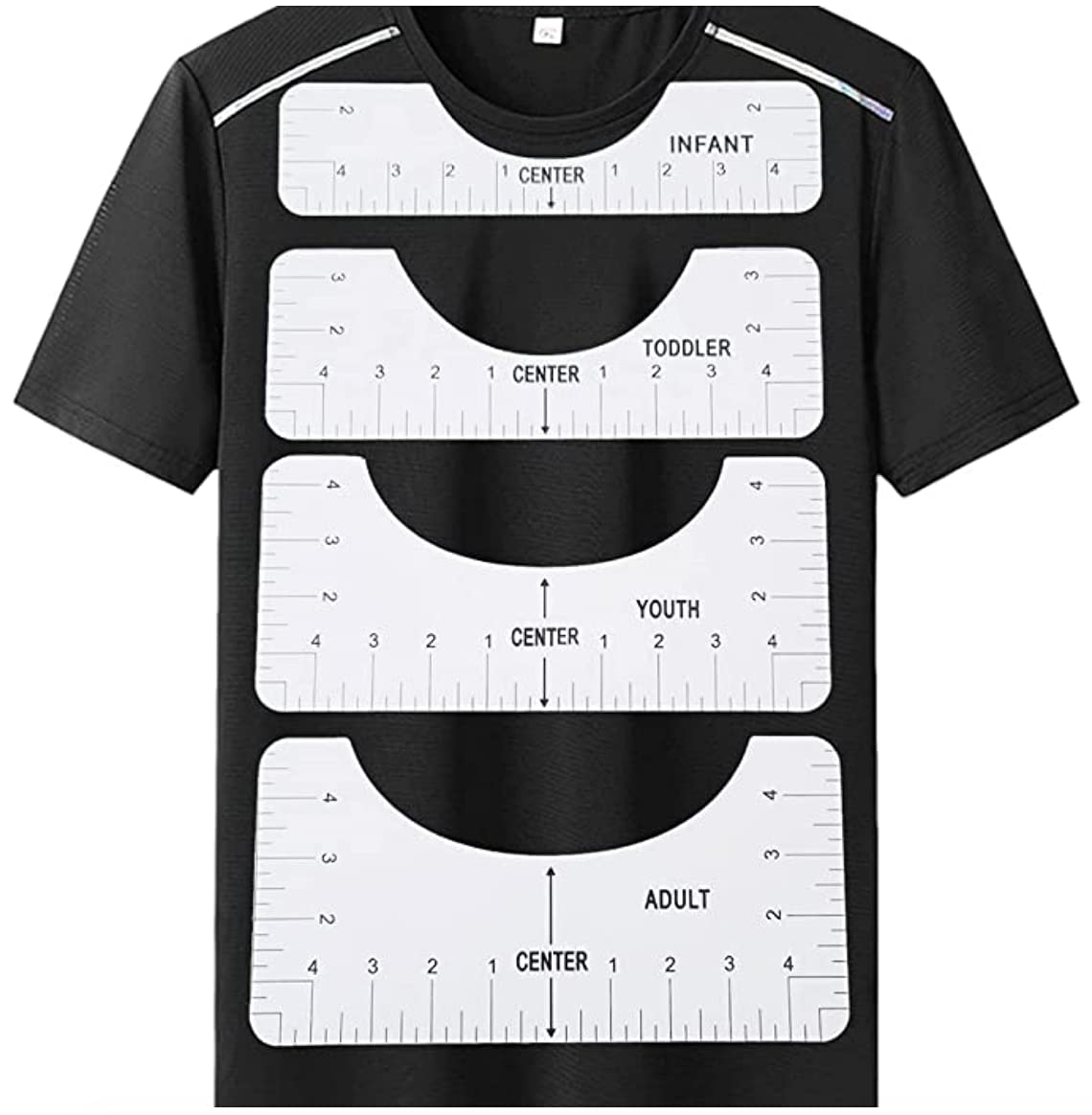 4pc Tshirt Ruler - Tshirt Ruler Guide for Vinyl Alignment - Tshirt