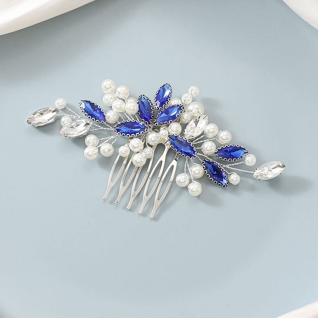 Latious Crystal Bride Wedding Hair Comb Silver Pearl Bridal Hair