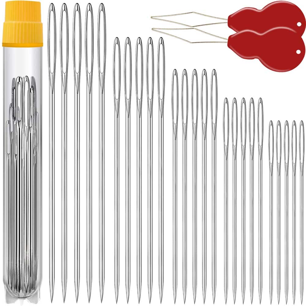 25/50 PCS Premium Large Eye Large gage Needles for Hand Sewing with 2  Needle Threaders