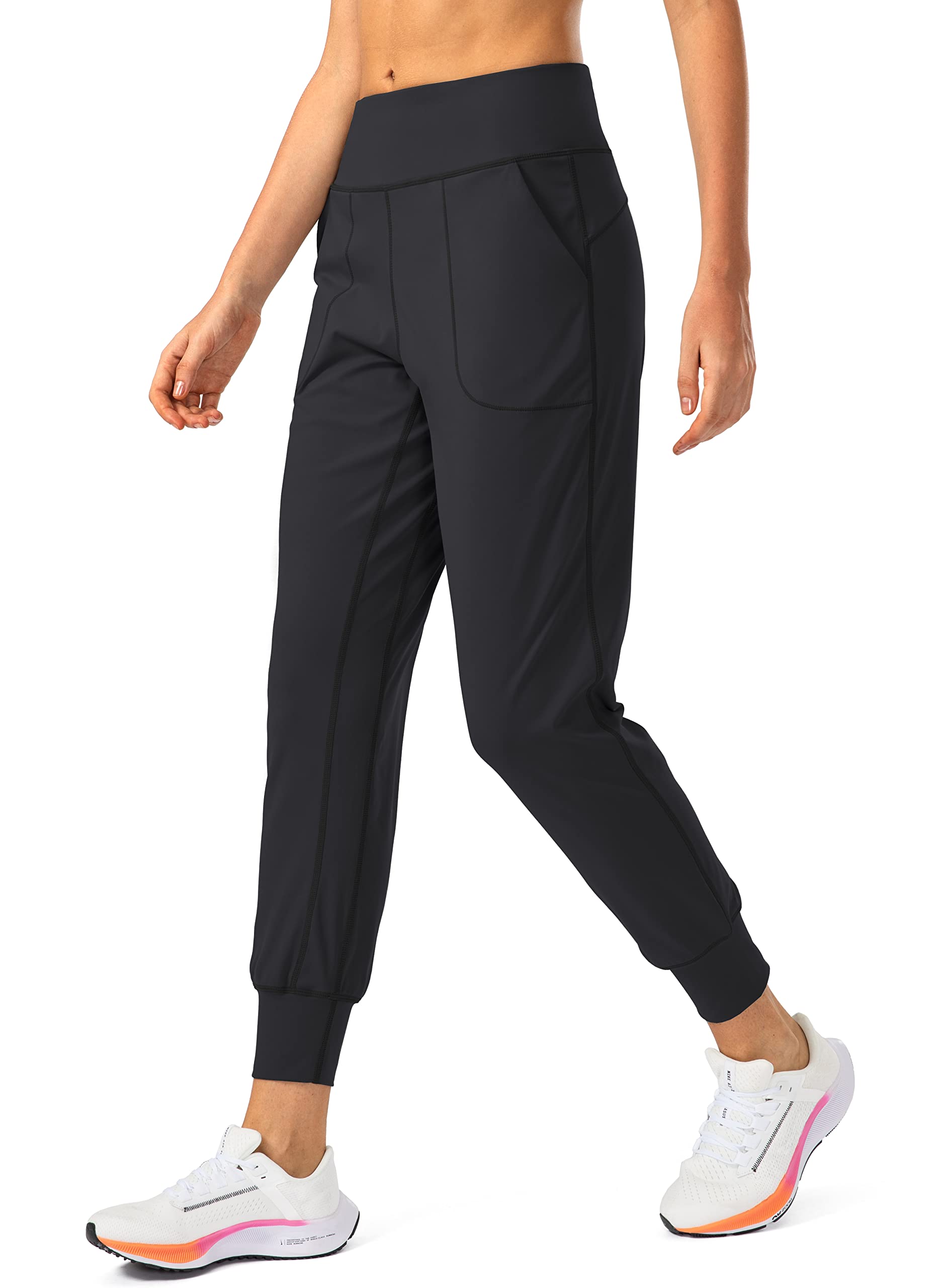 Soothfeel Women's Joggers with Zipper Pockets High Waisted Athletic Workout  Yoga Pants Joggers for Women Black Large