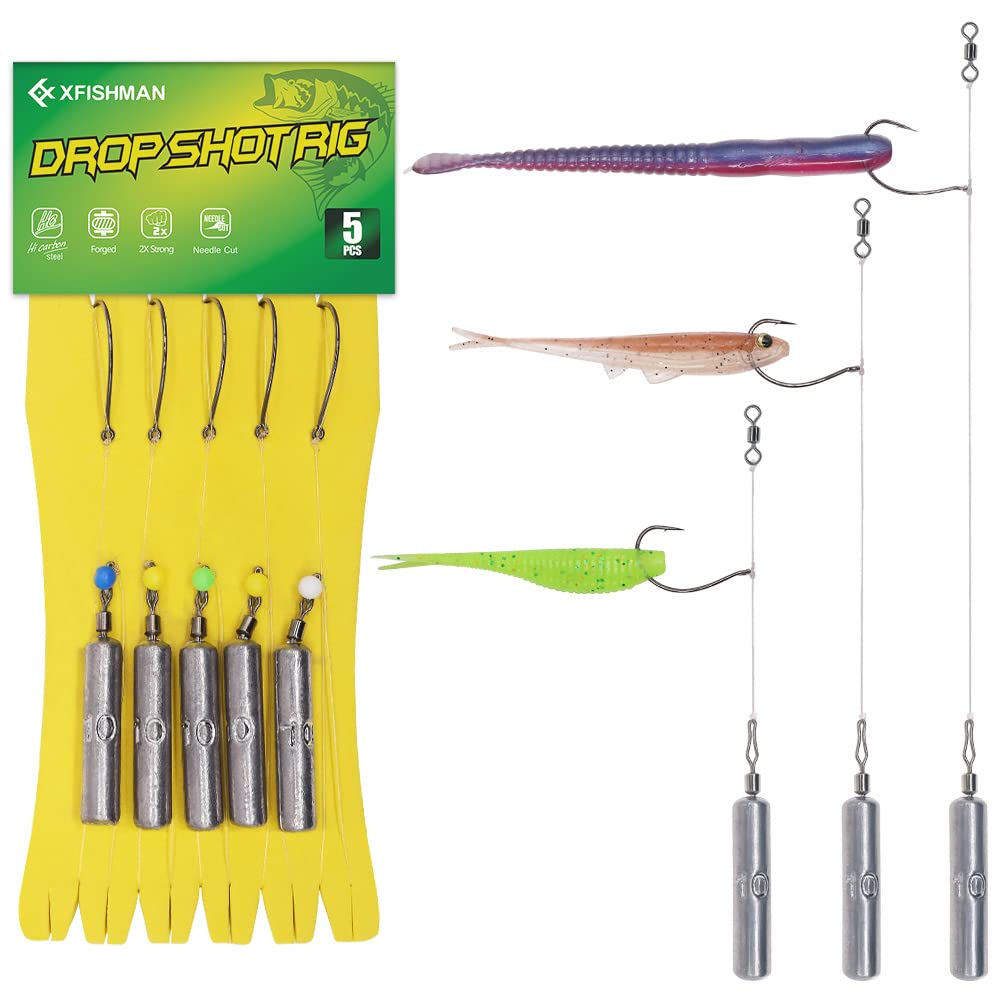 Drop Shot Rigs for Bass Fishing Ready Rig with Hooks and Sinker Weights Hook  Size 1/
