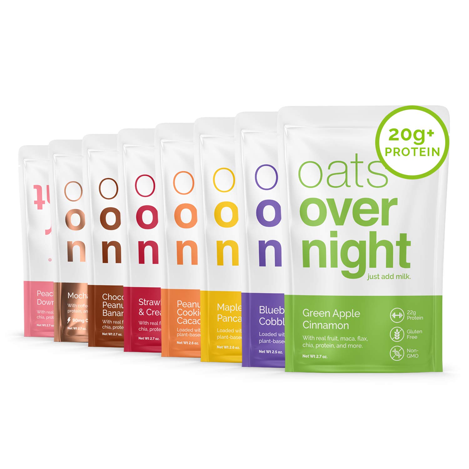 Oats Overnight - Party Pack Variety (8 Meals) High Protein Low Sugar  Breakfast Shake - Gluten Free Non GMO Oatmeal (2.7oz per meal)