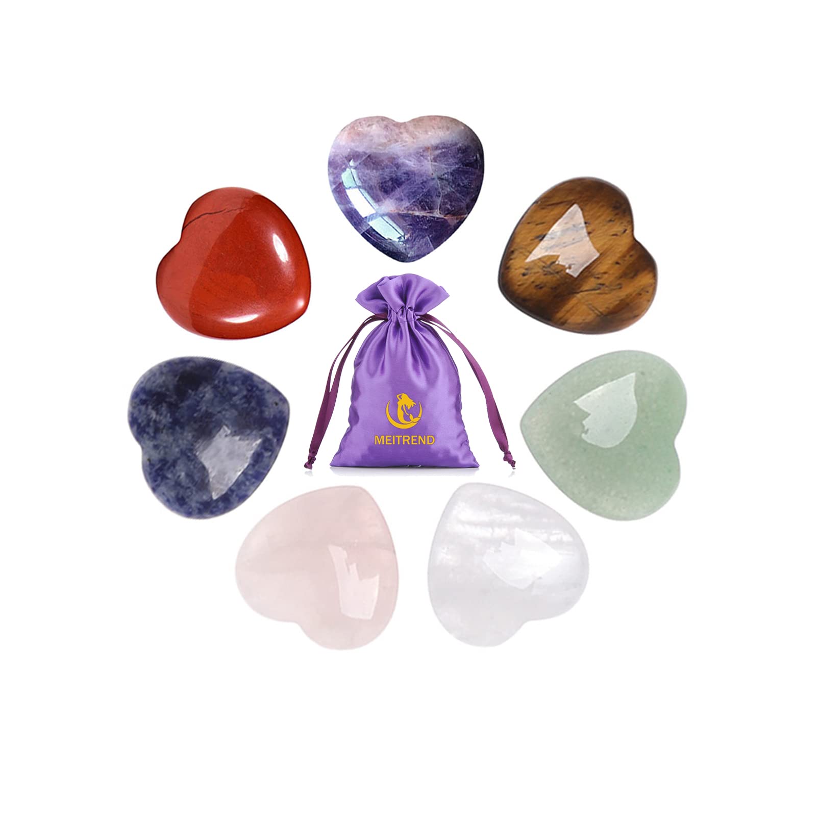 9 Chakra Heart Stones Set | 1 Natural Polished Puffy Healing Crystals Love  Gemstone for Balancing Reiki Meditation Massage Energy Yoga and Decoration