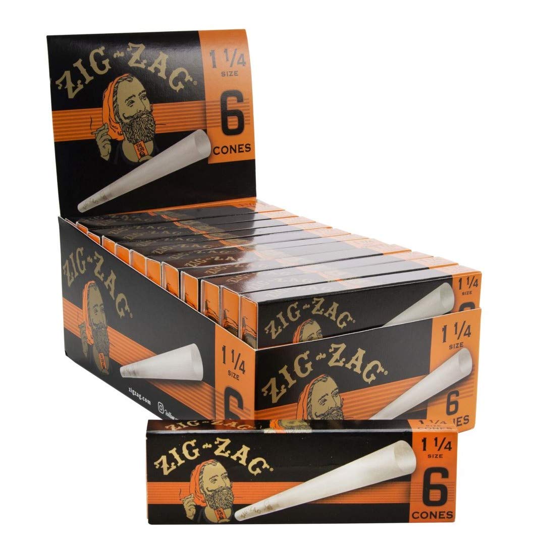 ZIG-ZAG Ultra Thin Pre Rolled Paper Cones 1 1/4 Size (24-6 Packs per  Carton) 144 Cones