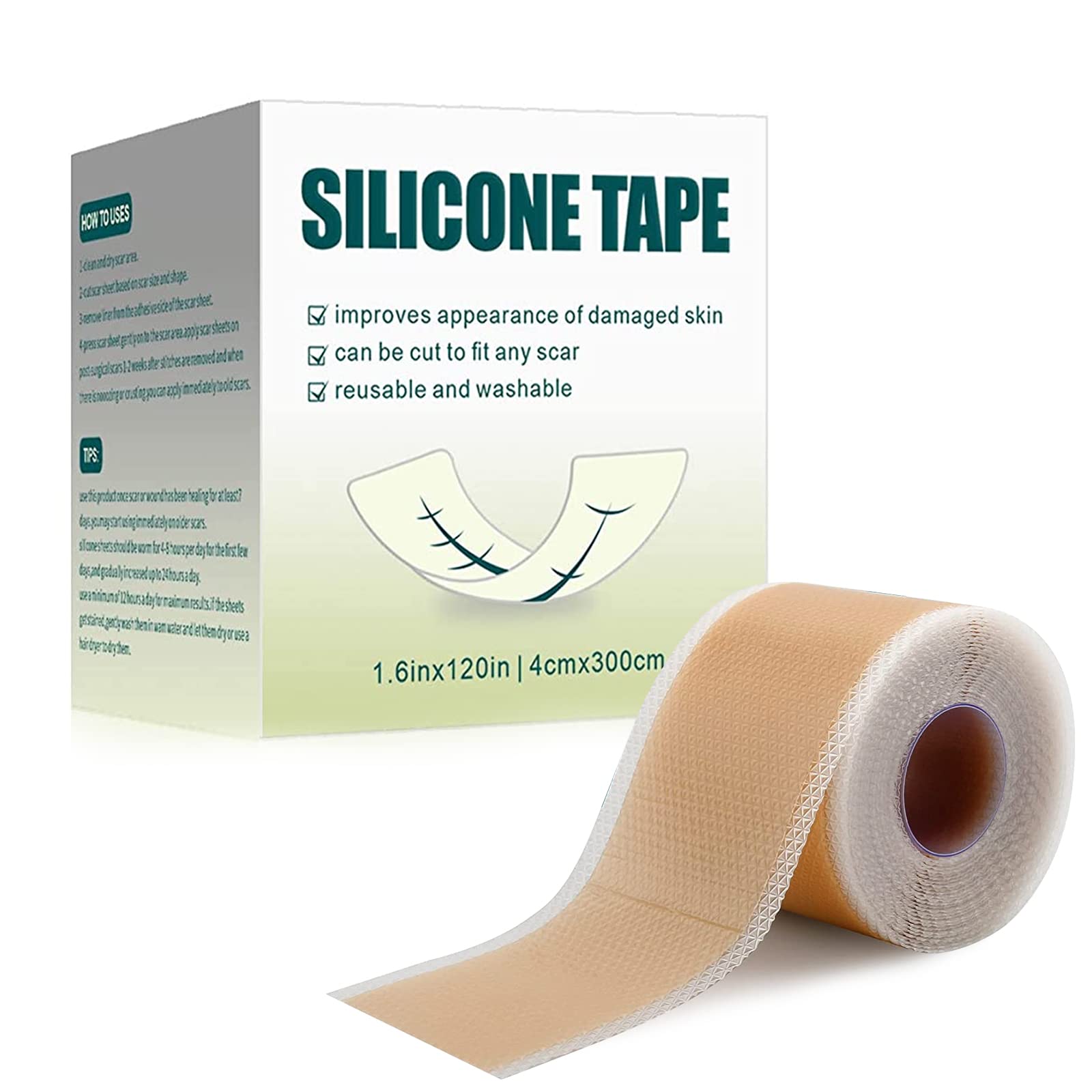 Silicone Scar Sheets (1.6” x 120”) Medical Easy-Tear Silicone Scar Tape  Roll for Scar Removal, Professional Scar Sheets for Surgery, C-Section,  Burn