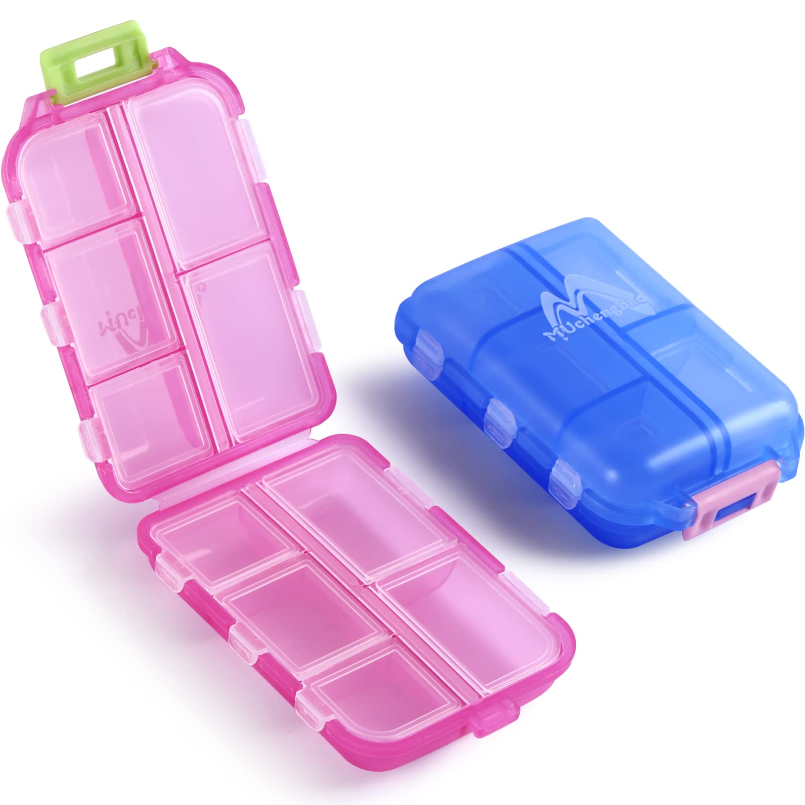 MEACOLIA 3 Pack 8 Compartments Travel Pill Organizer Moisture Proof Small Pill  Box for Pocket Purse Daily Pill Case Portable Medicine Vitamin Holder  Container ( Purple, Green, Pink )