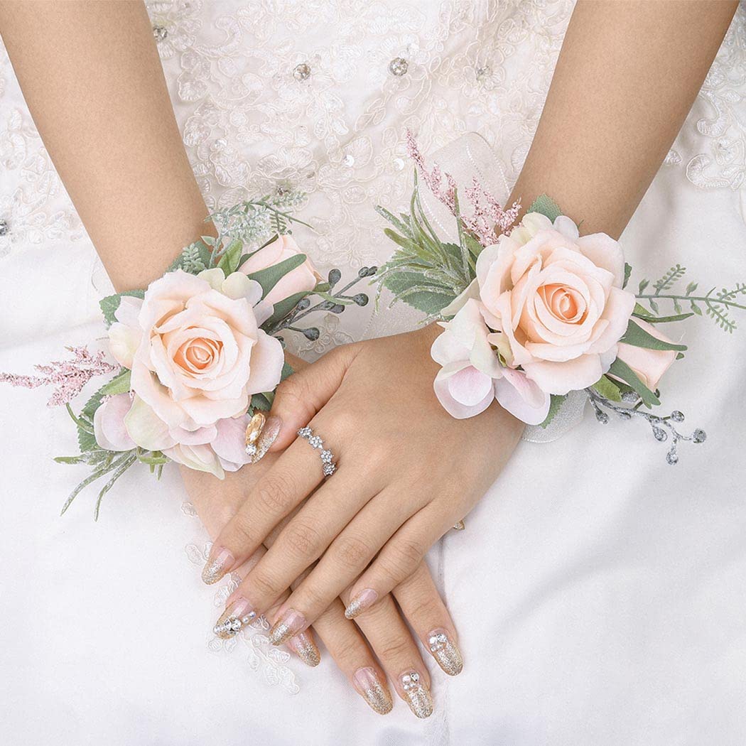 Pink Rose Prom Wrist Corsage Rustic Wedding Flower Bracelet 
