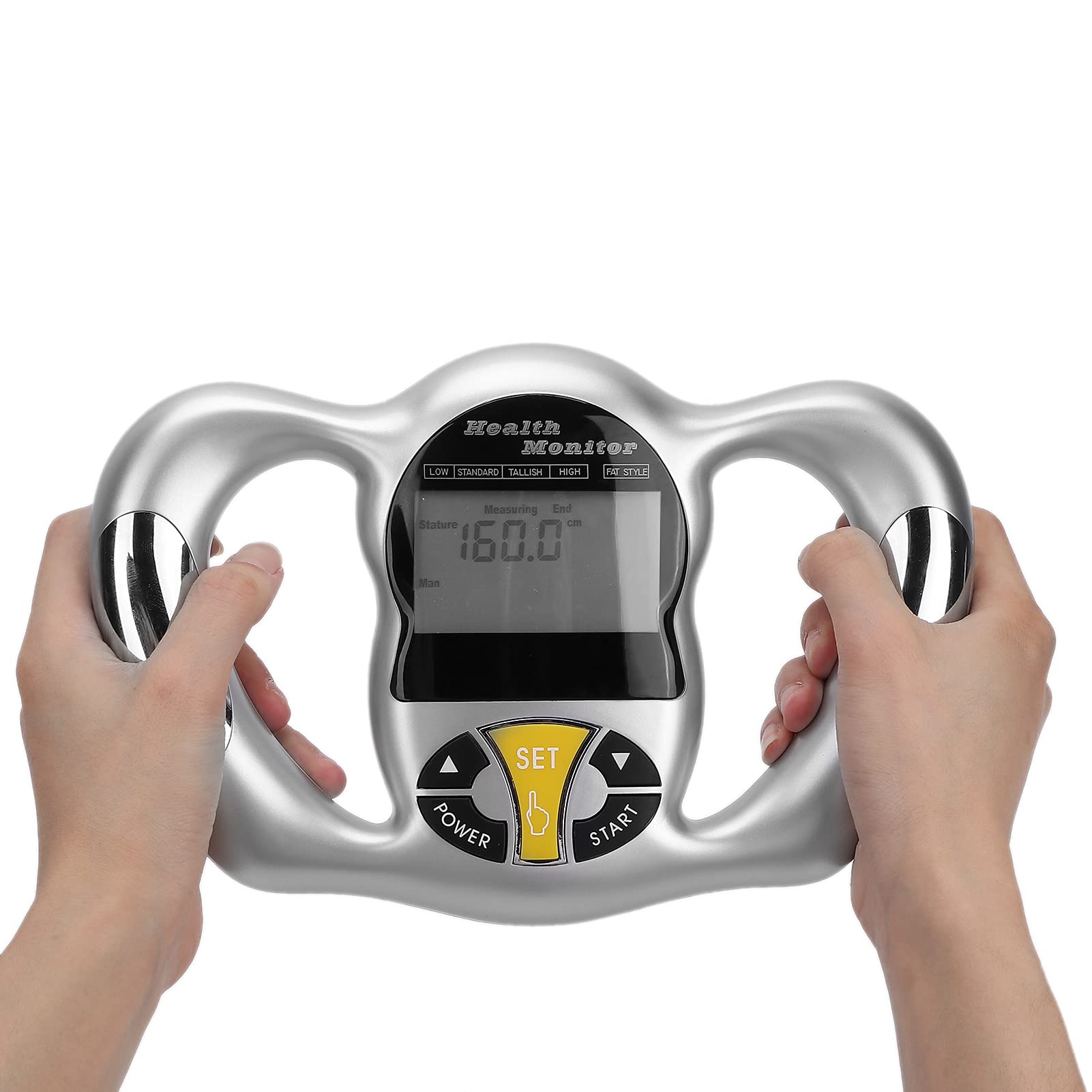 a person having a free checkup using an OMRON hand held body fat monitor  Stock Photo - Alamy