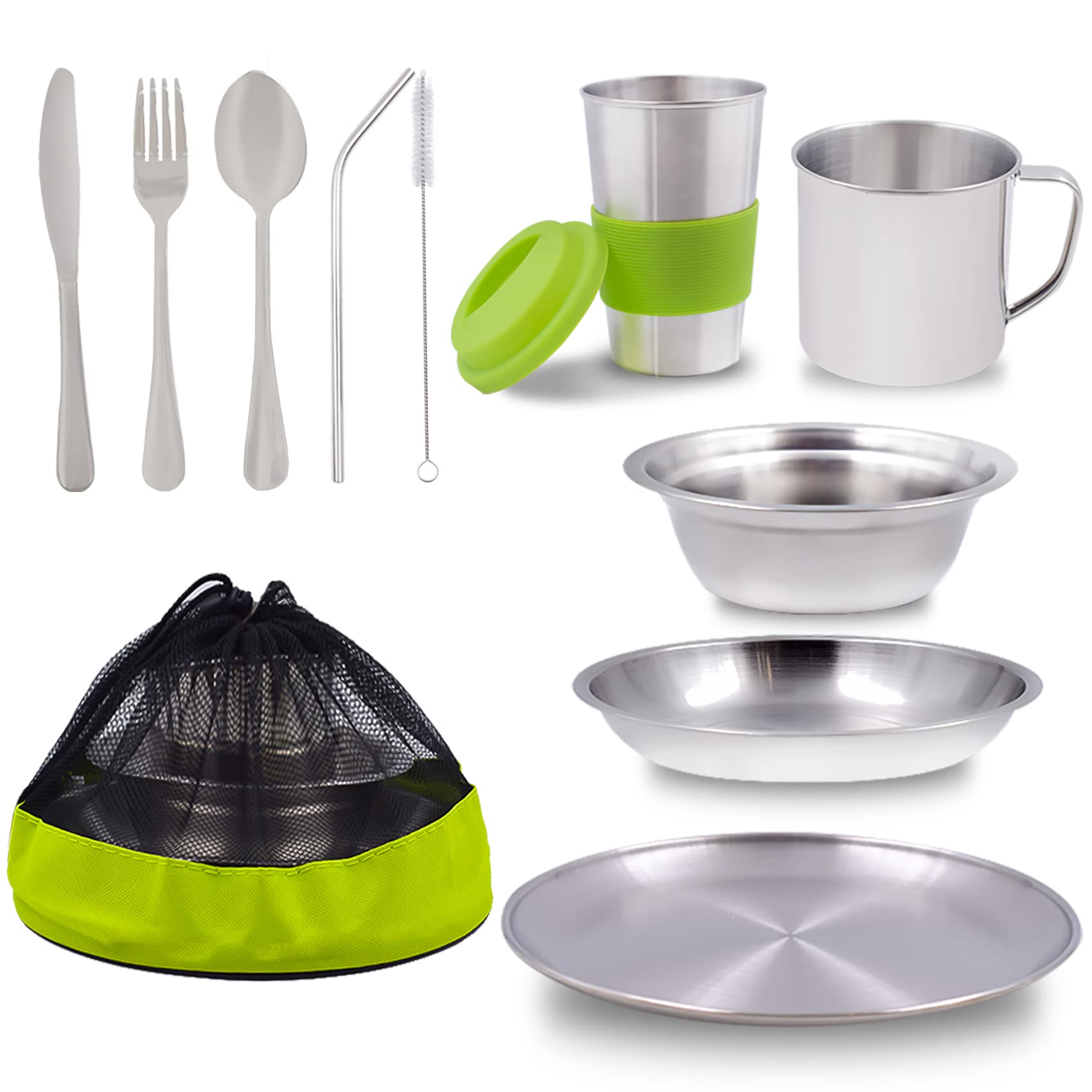 Stainless Steel Plates and Bowls Camping Dinnerware Set for Kids