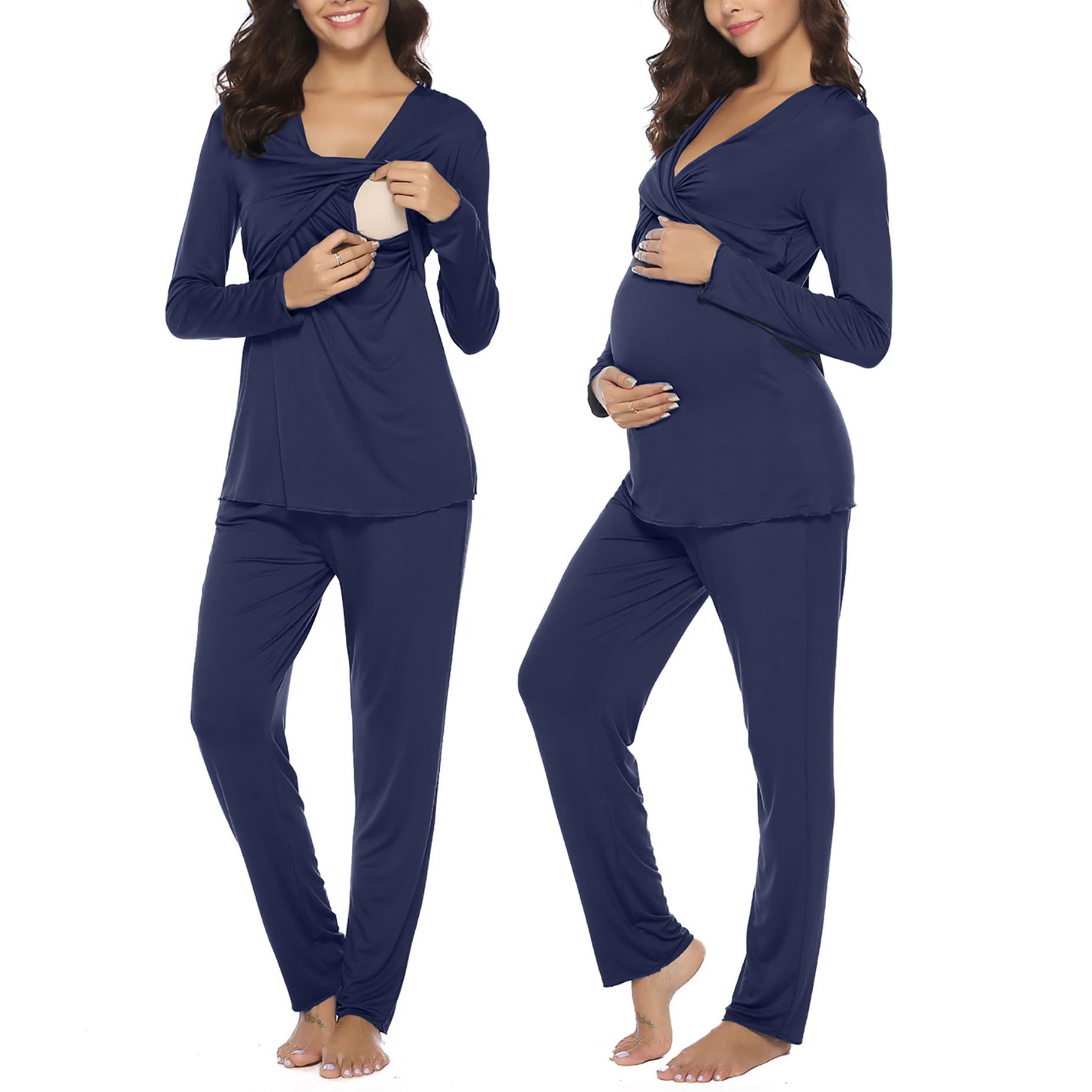 Irdcomps Women's Maternity Pyjamas Set Cotton Breastfeeding Nursing  Nightwear PJ Set Long Sleeve Sleepwear Pregnancy for