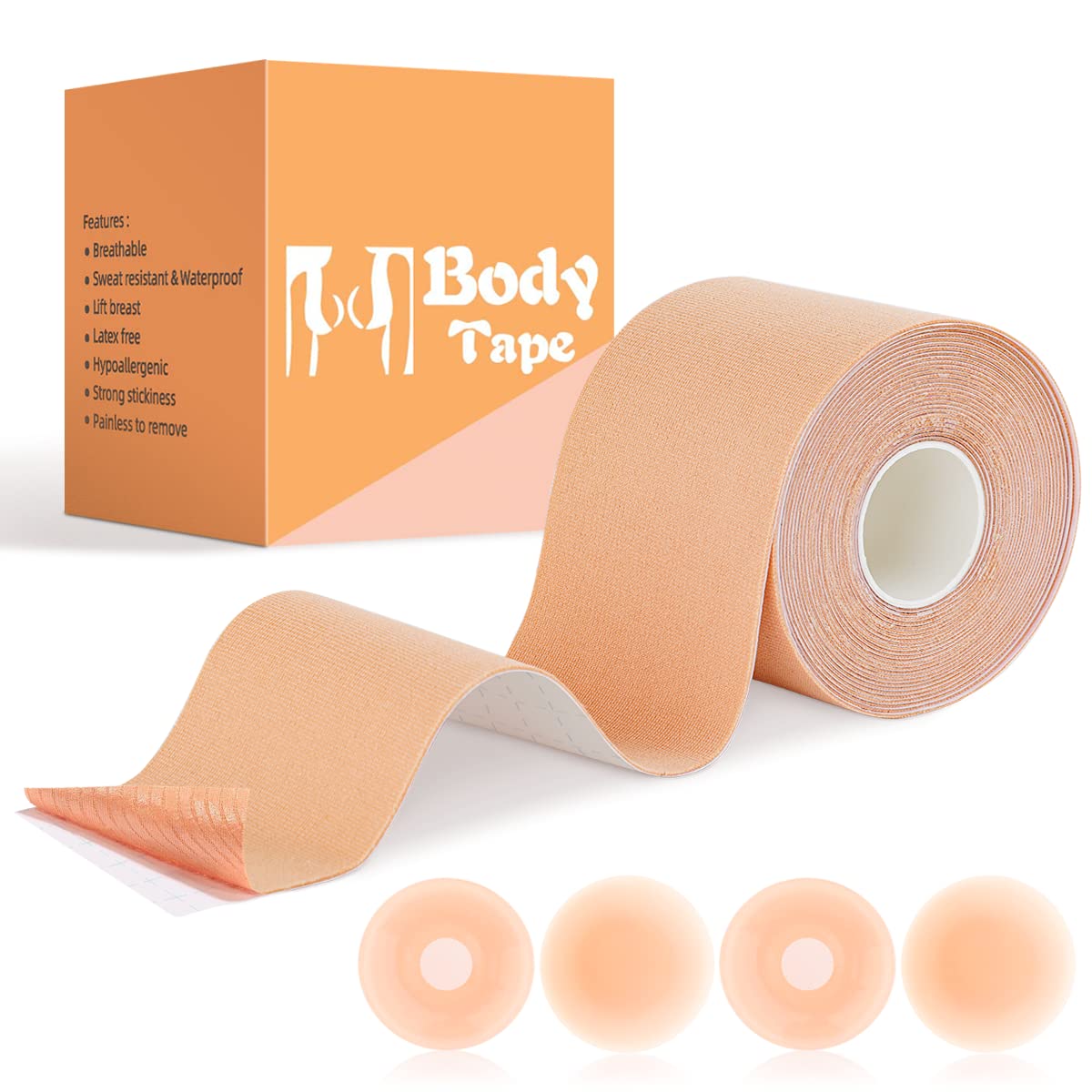 Boob Tape, Body Tape for Breast Lift with 2 Reusable Silicone Covers, Bob  Tape for Large Breasts AE Cup Size, Kinesiology Tape Waterproof Body Tape