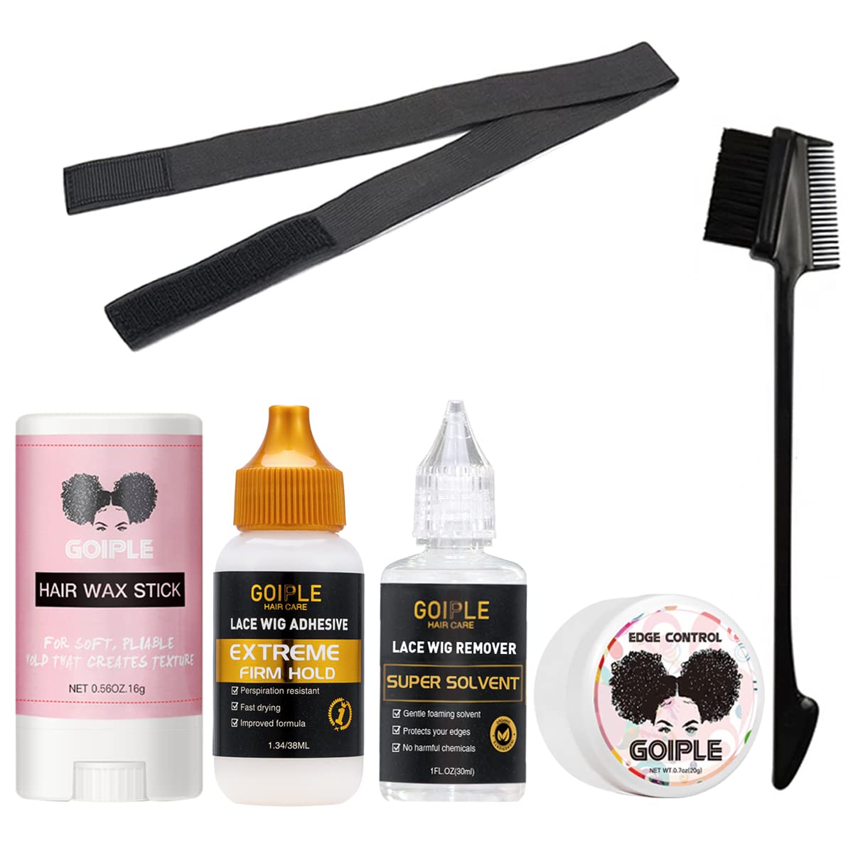 Hair Extension Kit: Waterproof Lace Wig Glue, Hair Remove,Babyhair Brush,  Wax Stick & Hair Band