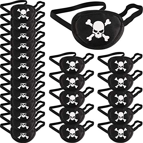 24 Pack Black Pirate Eye Patches One Eye Skull Caribbean Captain Eye Mask  for Halloween Party