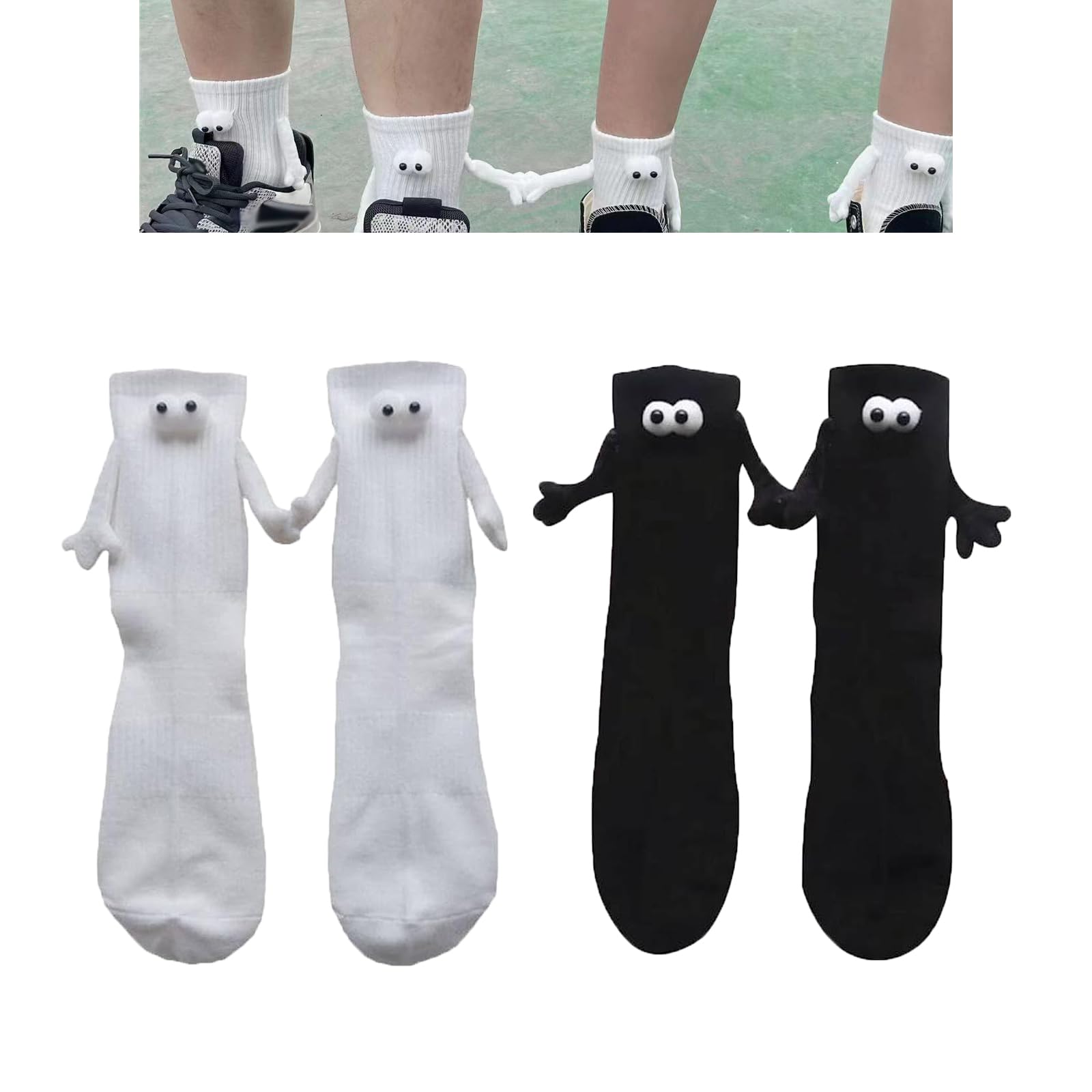 Innovative INHLUGLK Magnetic Hand Holding Couple Socks - White+Black