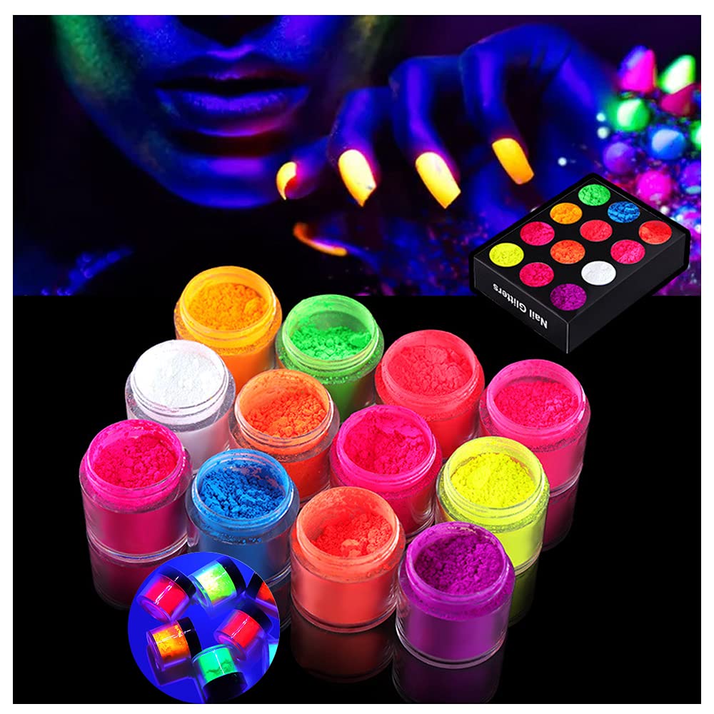 12 Colors Glow Inthe Dark Acrylic Powder Luminescent Pigment High