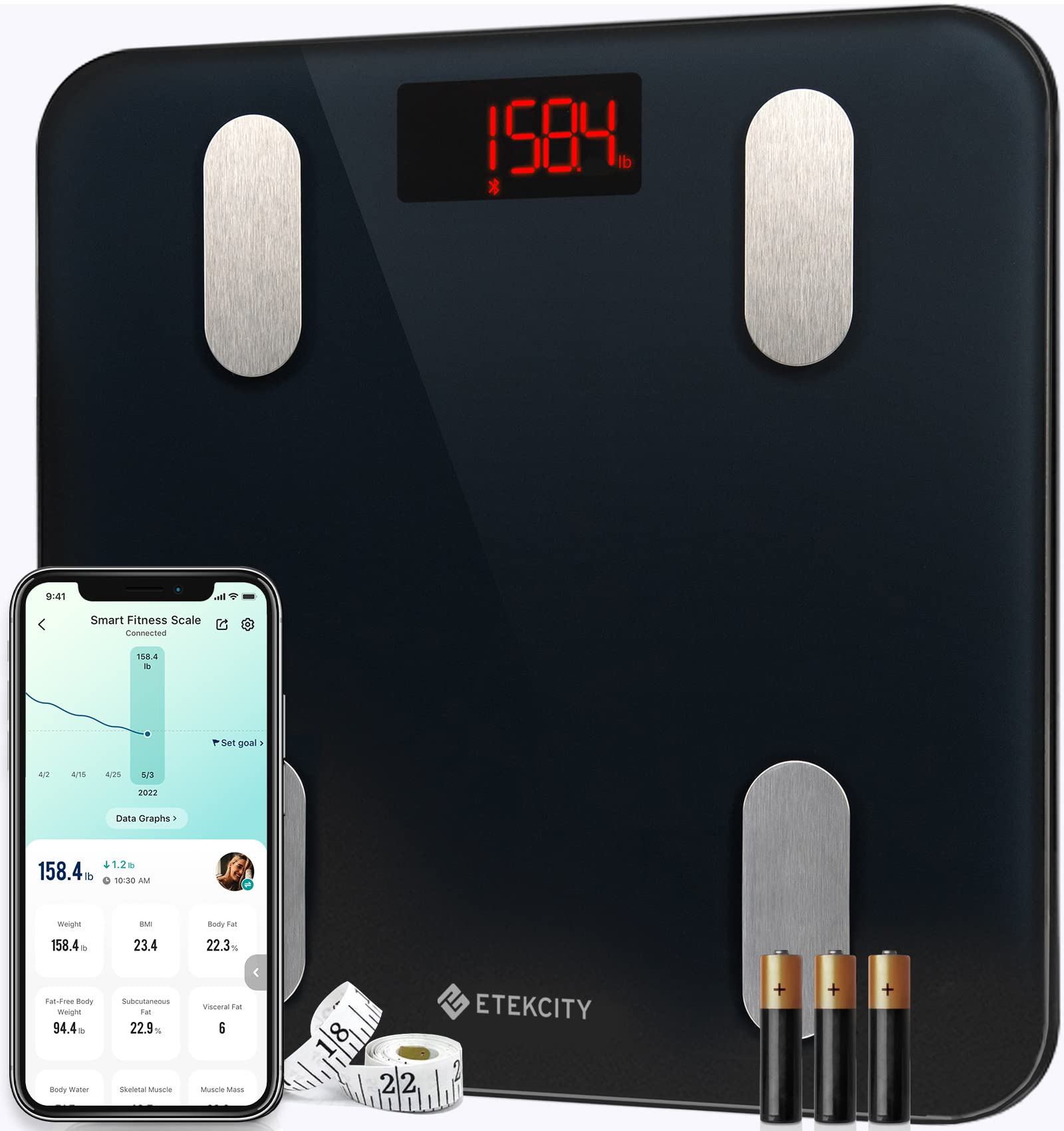 Etekcity Smart Scale for Body Weight, Digital Bathroom Weighing Machine for  Fat Percentage BMI Muscle, Accurate