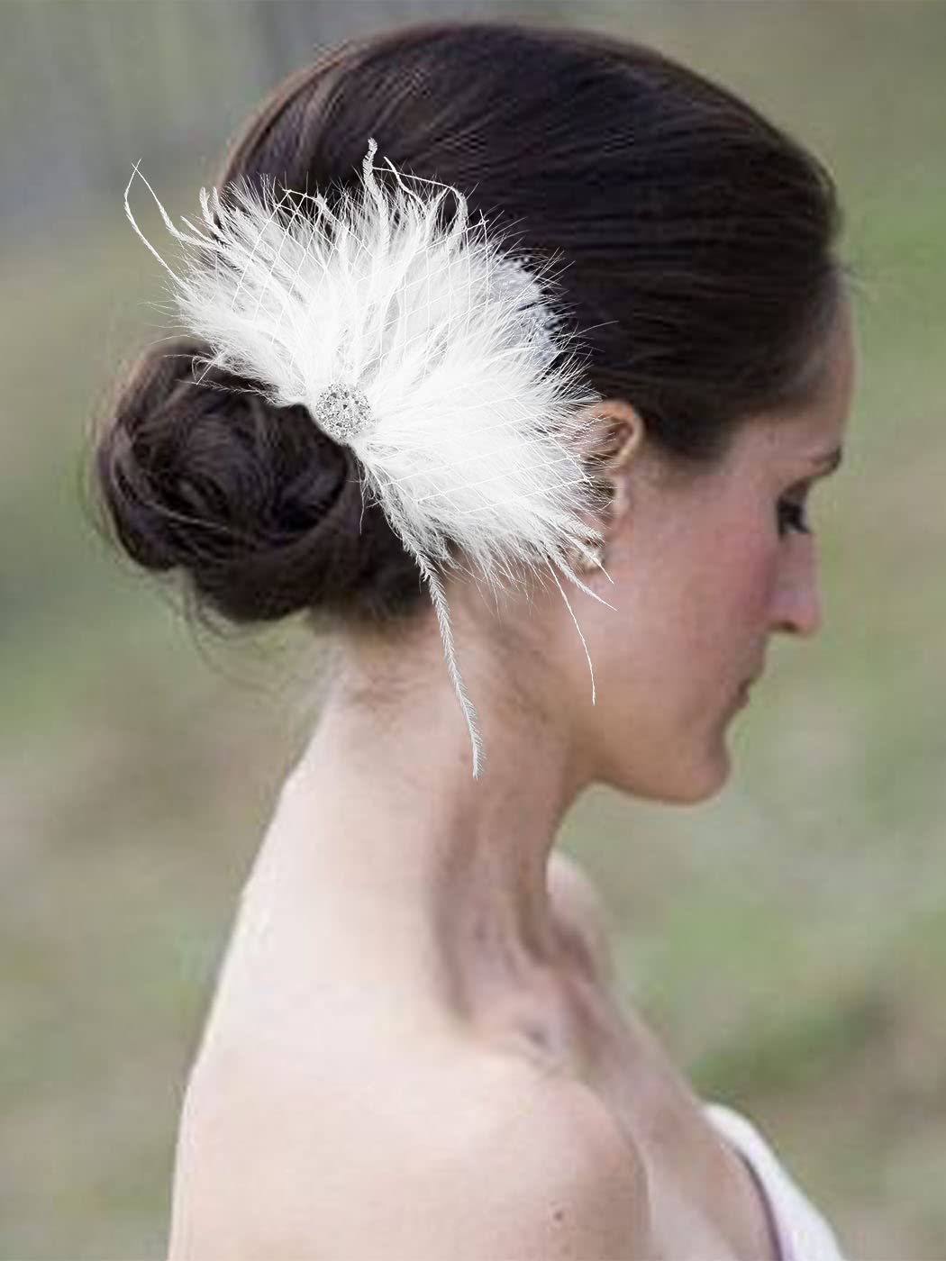 Latious Wedding Bride Flapper Feather Hair Comb White Crystal