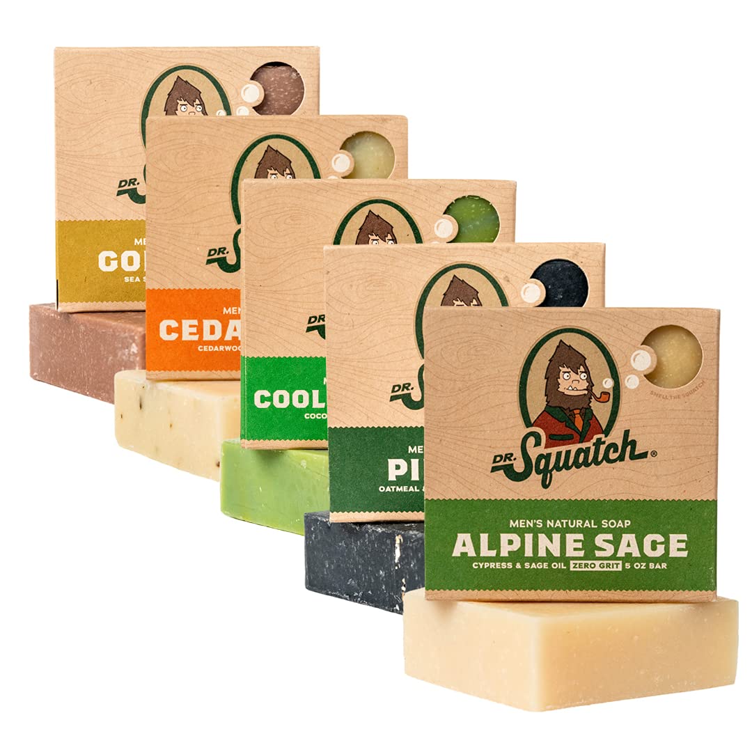 Dr. Squatch All Natural Bar Soap for Men 5 Bar Variety Pack - Aloe Cedar  Citrus Gold Moss Pine Tar and Alpine Sage Aloe/CedarCitrus/GoldMoss/PineTar /AlpineSage