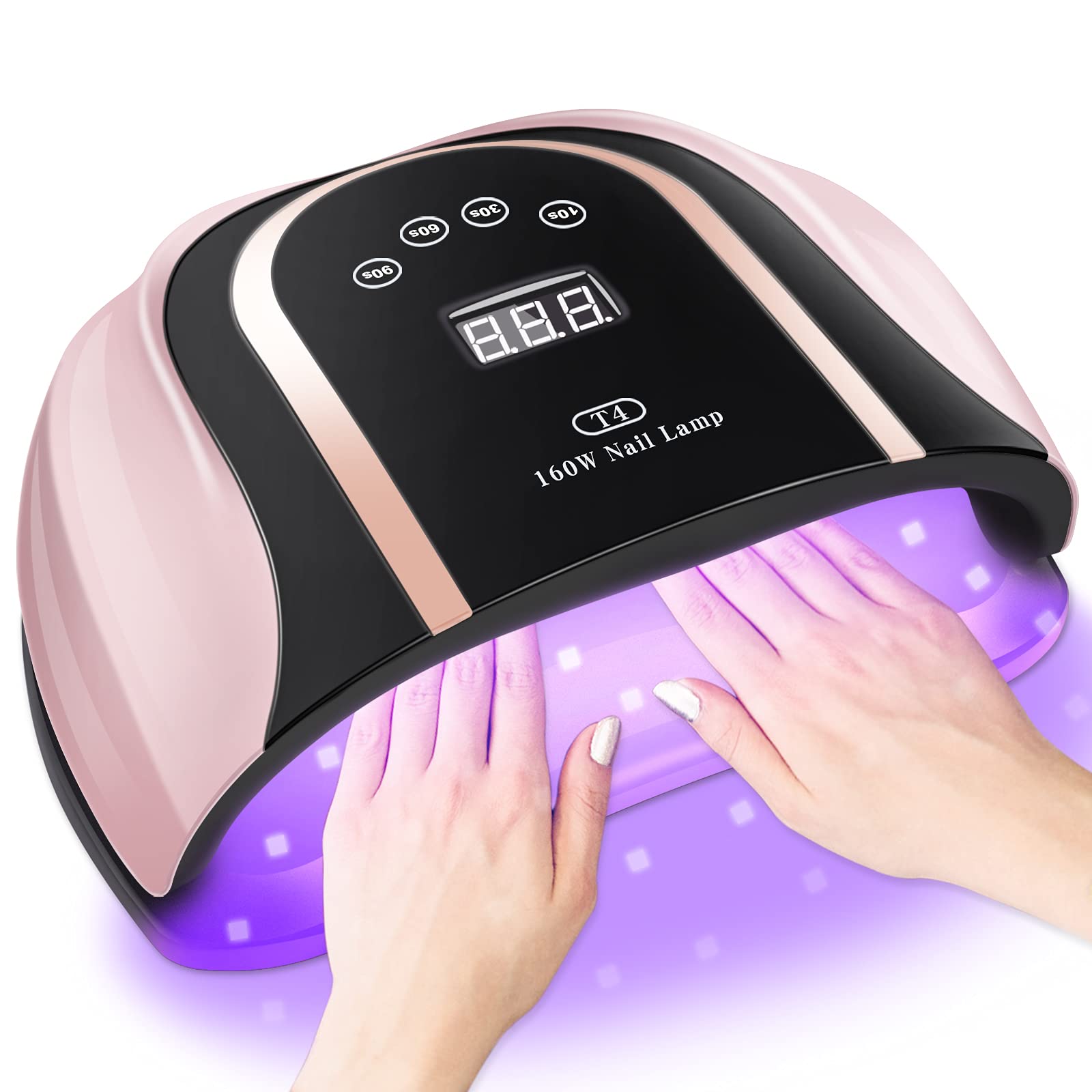 160W UV LED Gel Nail Lamp,Large UV Nail Light for Professional Salon Home  Two Hand Use,Gel Polish Curing Lamp Nail Dryer with 54 PCS Light Bead (Pink)