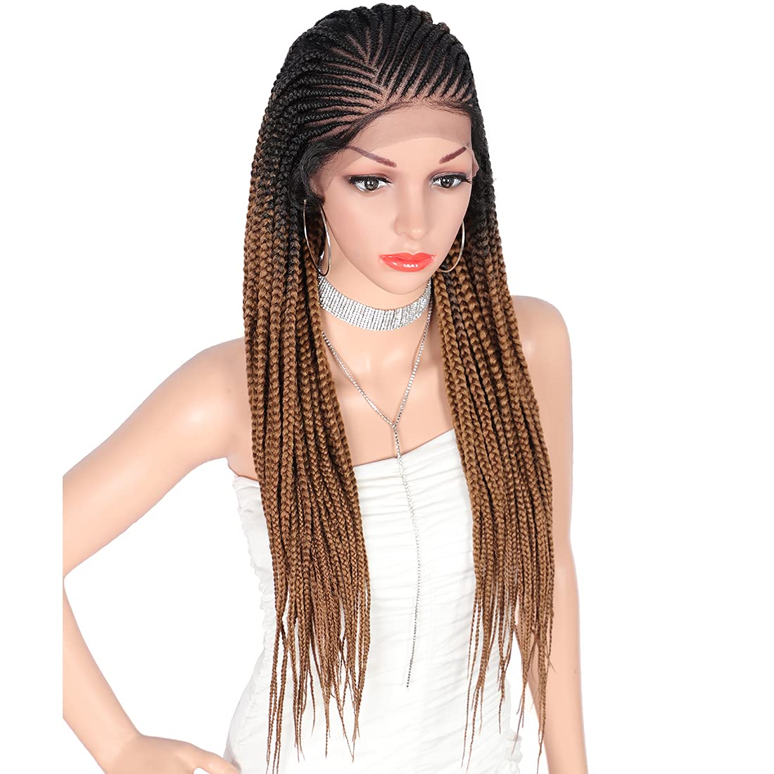 Kalyss 28 Hand-Braided 13X6 Lace Frontal Side Part Twist Braids Wigs with  Baby Hair for Black Women 100% kanekalon Ombre Black to Brown Synthetic  Lightweight Hand-Tied Lace Front Box Braided Wig