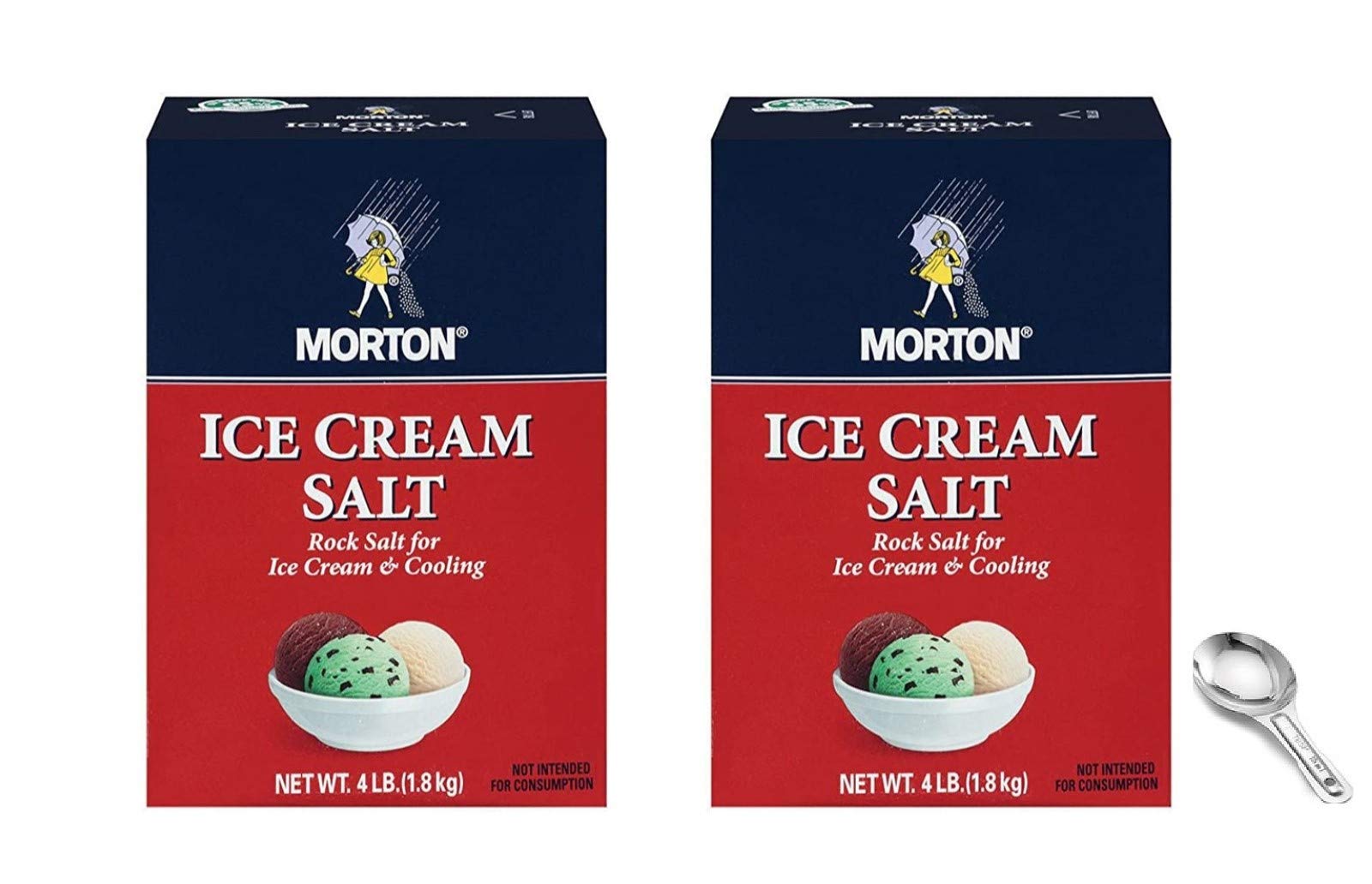 Morton Salt Rock 4 Lb Pack Of 2 W/ Custom F.O.Y Measuring Spoon and Clip