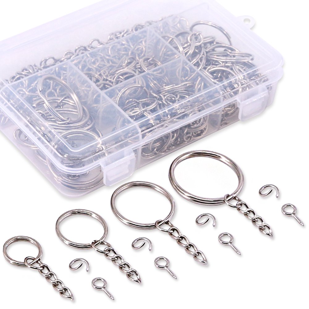 Split Key Ring with Chain, Open Jump Ring and Screw Eye Pins 1