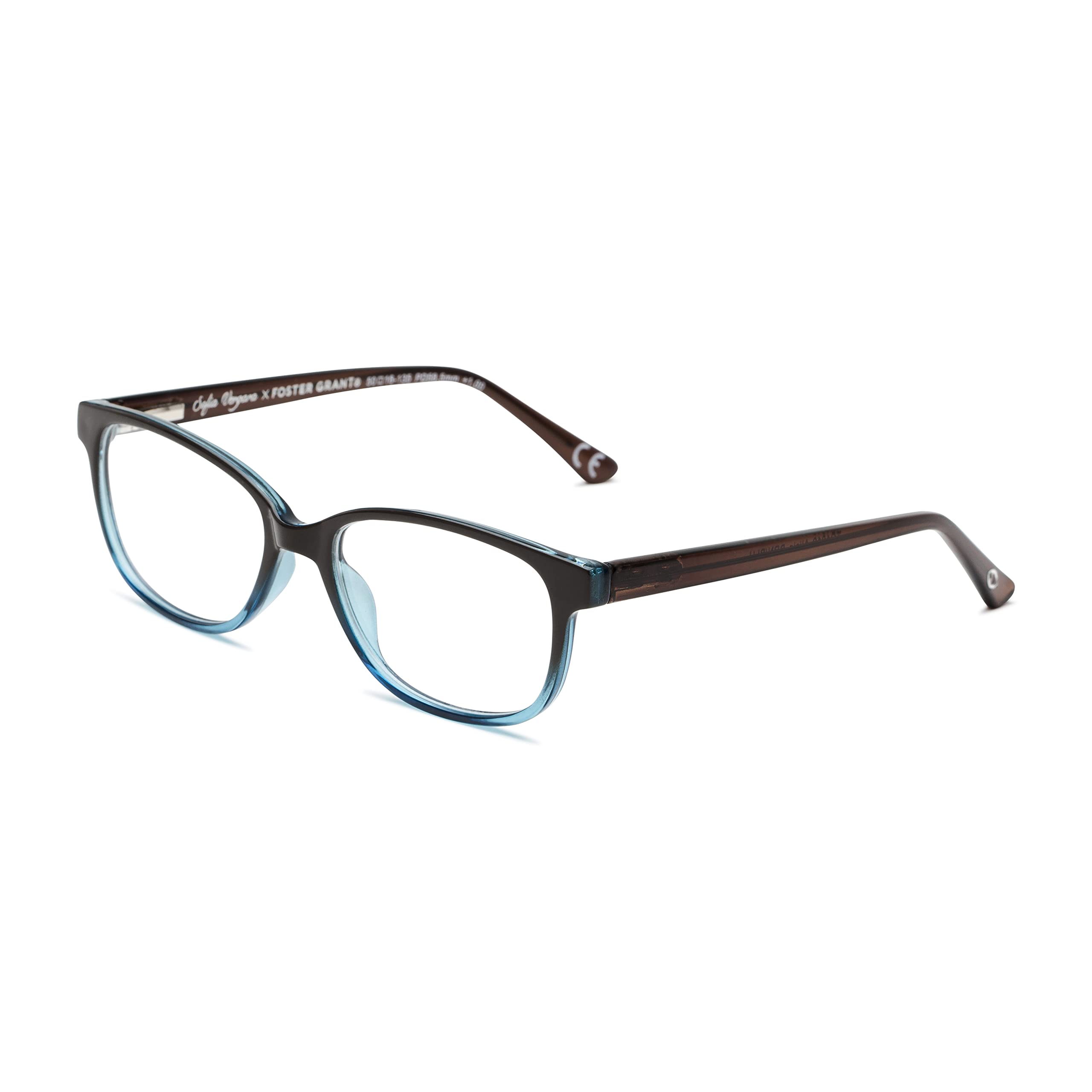 Sofia Vergara x Foster Grant Alicia Blue Light Multi Focus Reading Glasses  Rectangular Brown and Blue