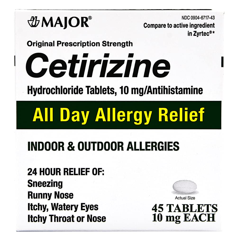 Major All Day Allergy Relief - Cetirizine Hydrochloride 10mg - 45 Tablets