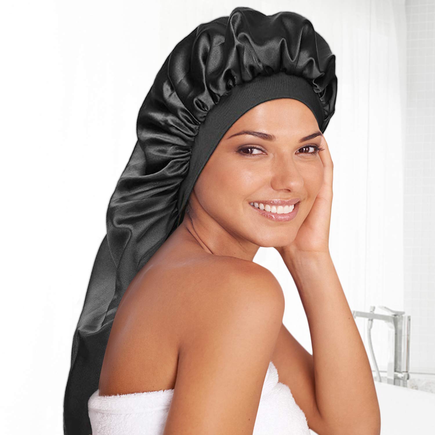 Satin Bonnet Silk Bonnet Hair Bonnet For Sleeping Satin Cap Extra Large  Reversible For Women Curly Natural Hair Black