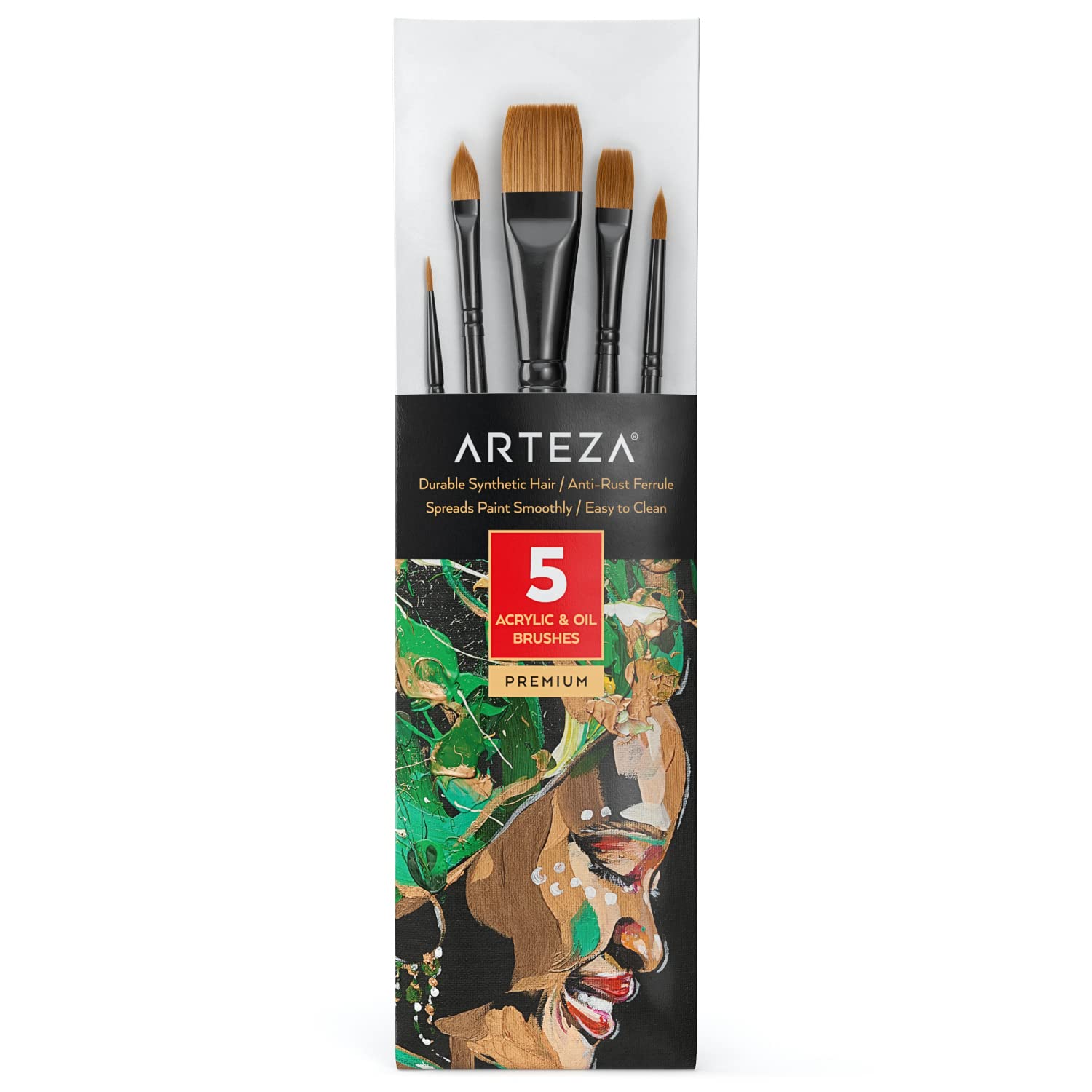 Arteza Acrylic & Oil Paint Brushes Set of 5 Premium Synthetic
