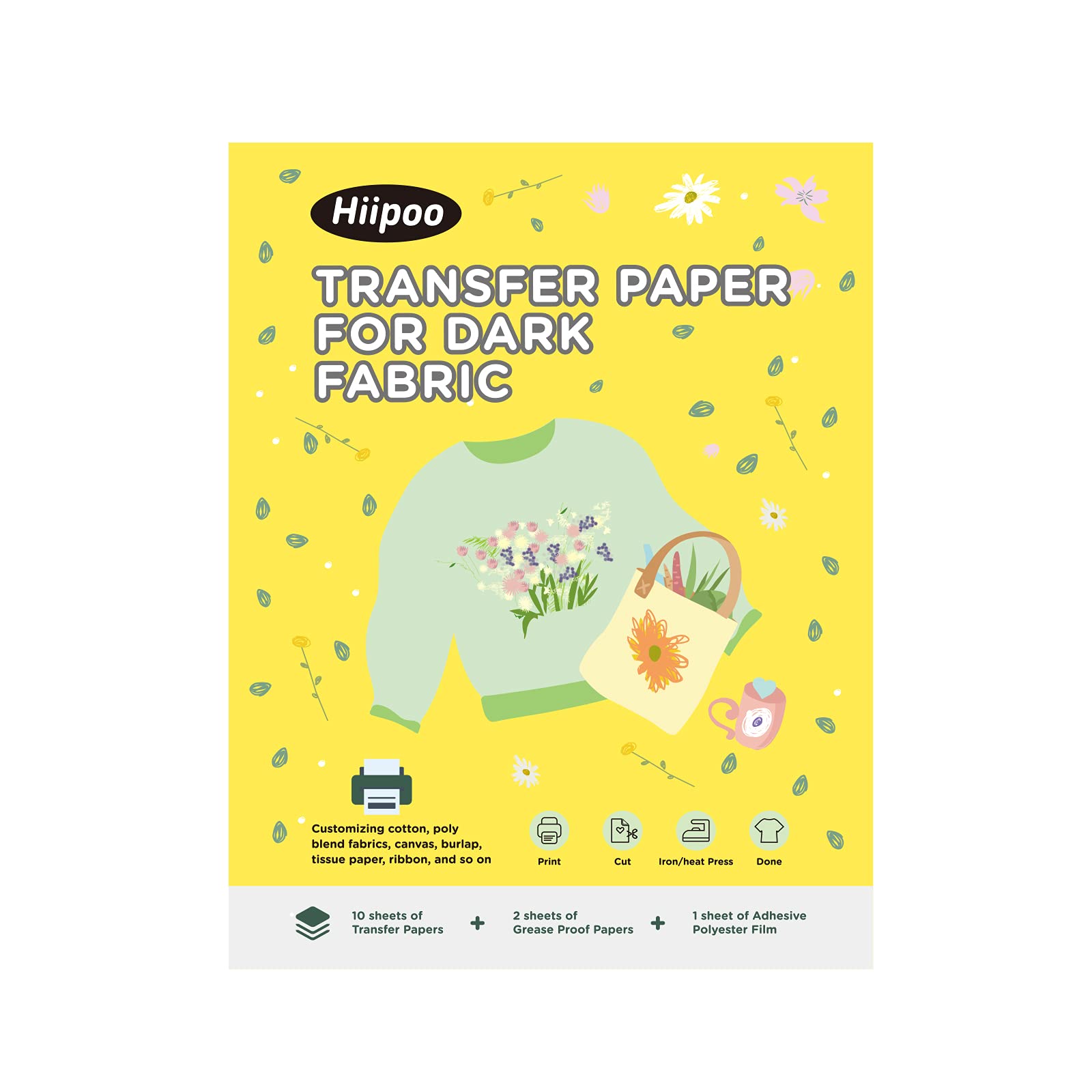  Hiipoo Heat Transfer Paper 8.5x11 Iron-on Transfer Paper for  T-Shirt 10 Sheets Printable and Washable Light Transfer Paper for Inkjet  Printer : Arts, Crafts & Sewing