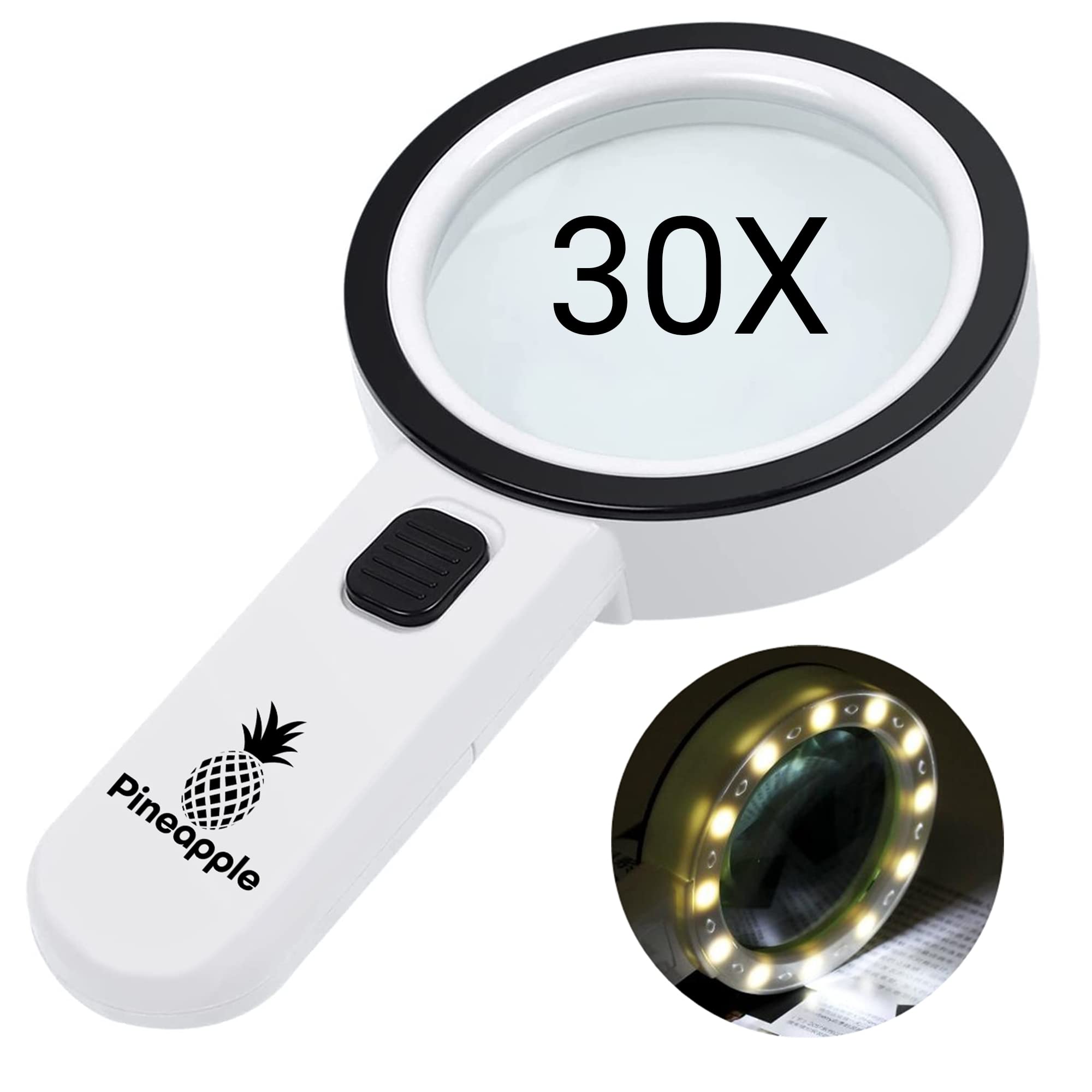 Magnifying Glass w/ Light 30X Power Jumbo Lighted Magnifiers Lens for  Seniors