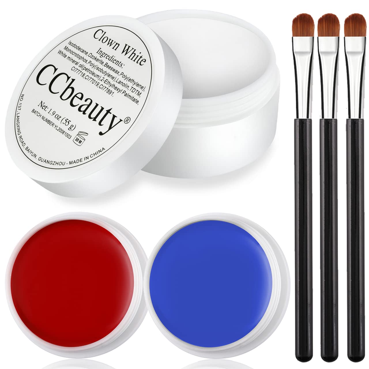 CCbeauty Large Clown White(1.9Oz) Blue Red Face Body Paint Cream