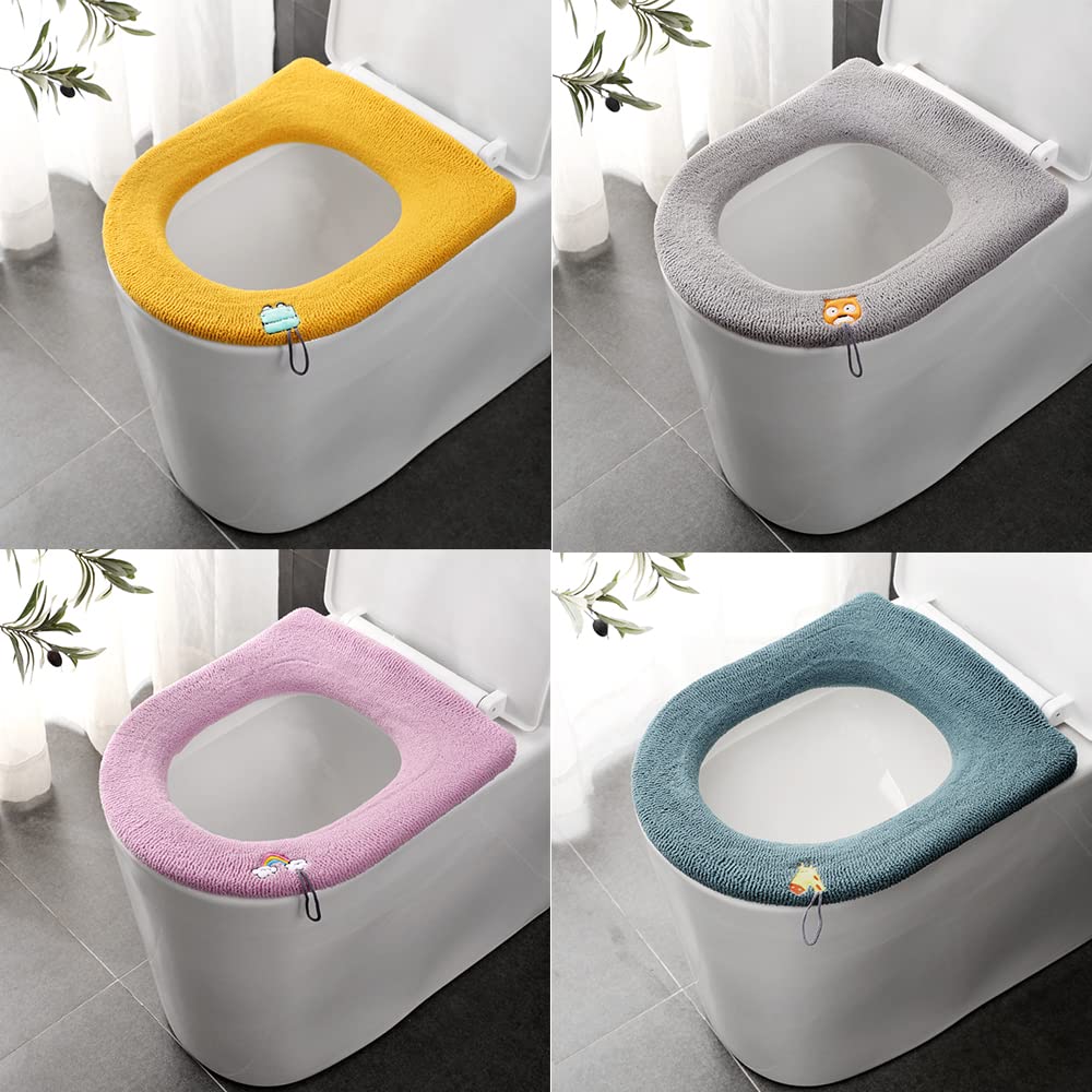 Thicker Bathroom Toilet Seat Cover Pads Soft Warmer Toilet Seat Cushion  Cover Stretchable Washable Fiber Cloth Easy Installation
