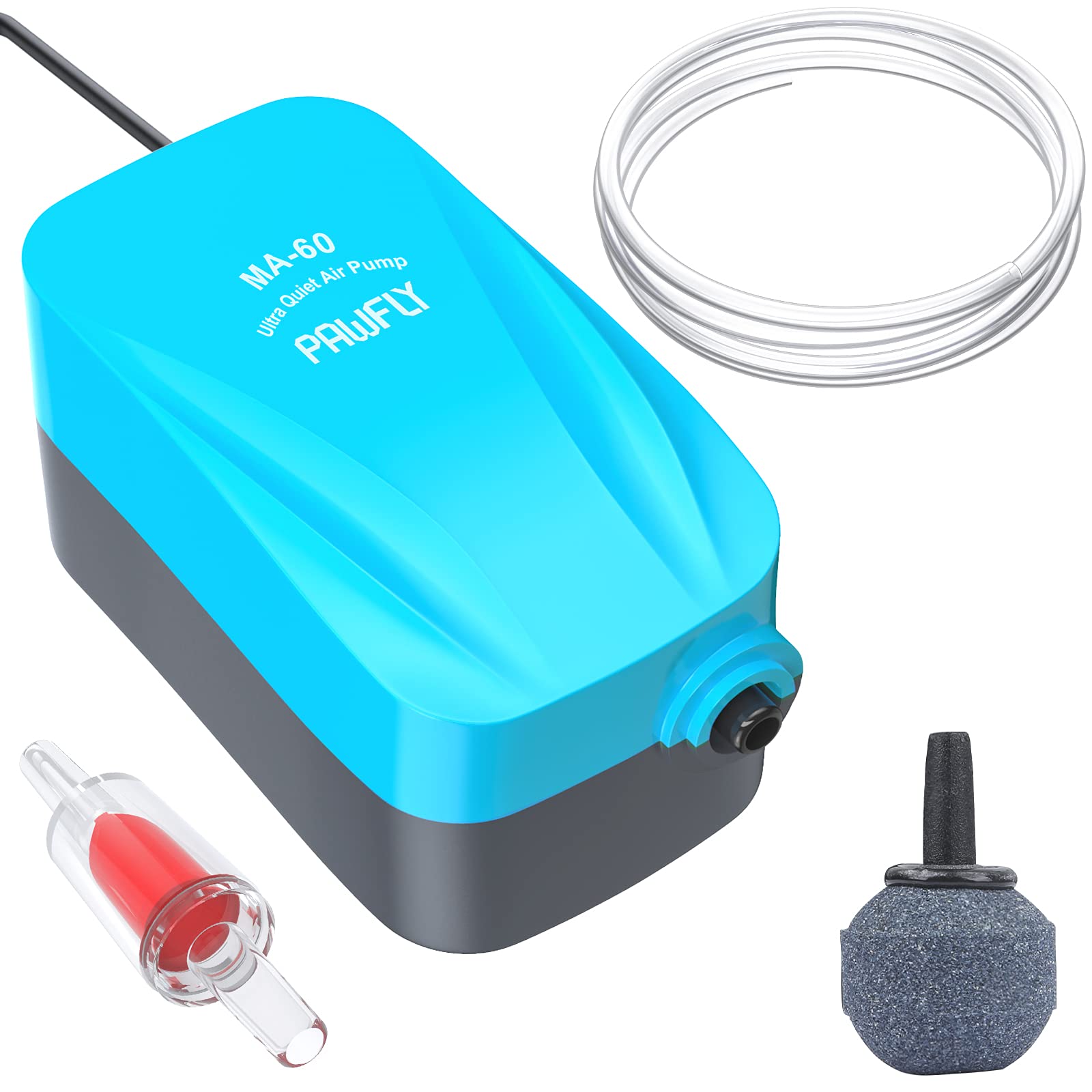 Pawfly Aquarium 40 GPH Compact Air Pump Quiet Oxygen Aerator Pump with Air  Stone Airline Tubing and Check Valve Accessories for 5 - 20 Gallon Buckets  and Fish Tanks