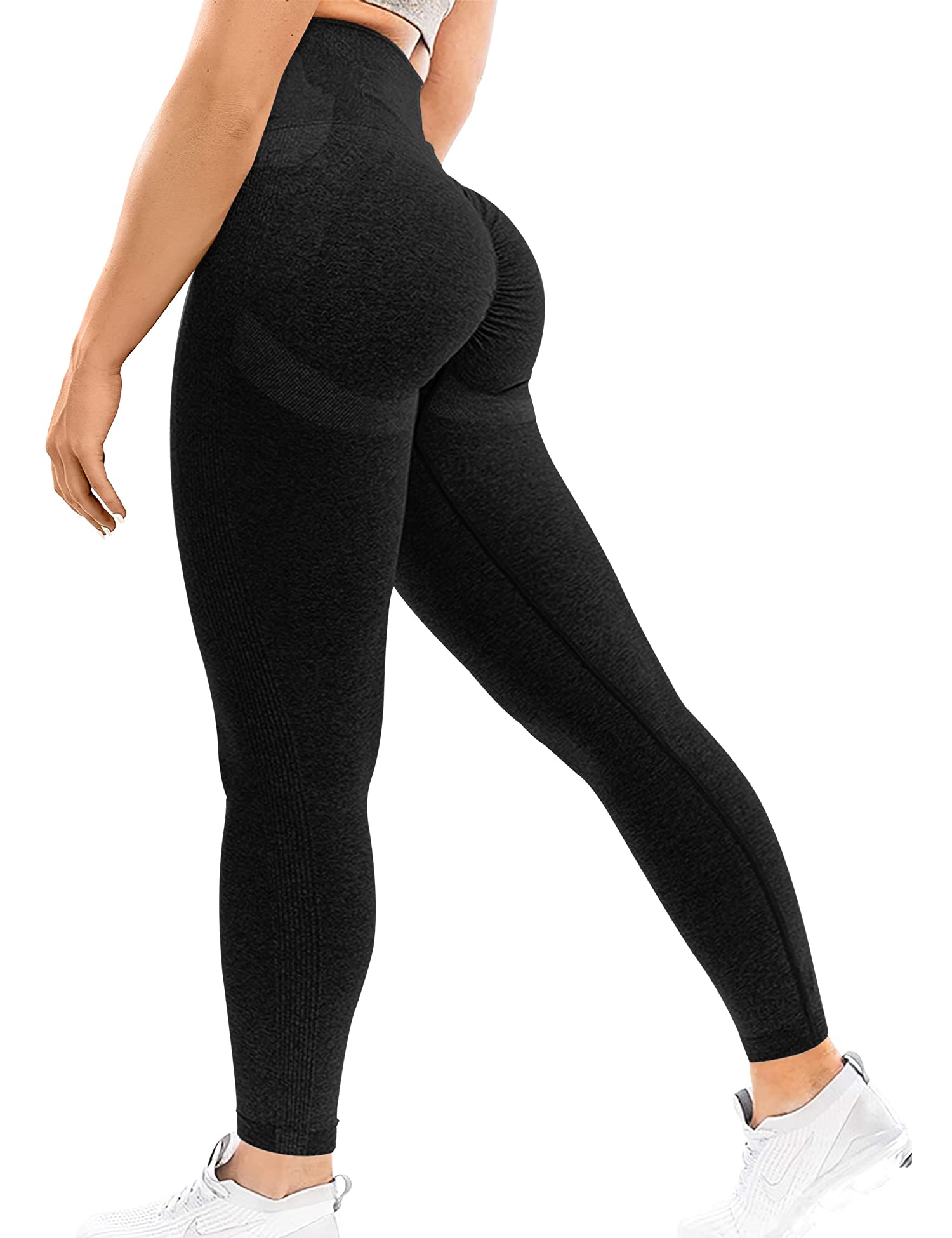RQYYD Reduced Leggings for Women Butt Lifting Leggings Workout Scrunch  Seamless Leggings High Waisted Booty Yoga Pants(Black,L)