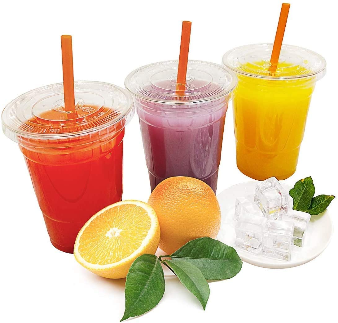 16 oz. Clear Disposable Plastic Cups with Dome Lids & Straws - 24 Ct.