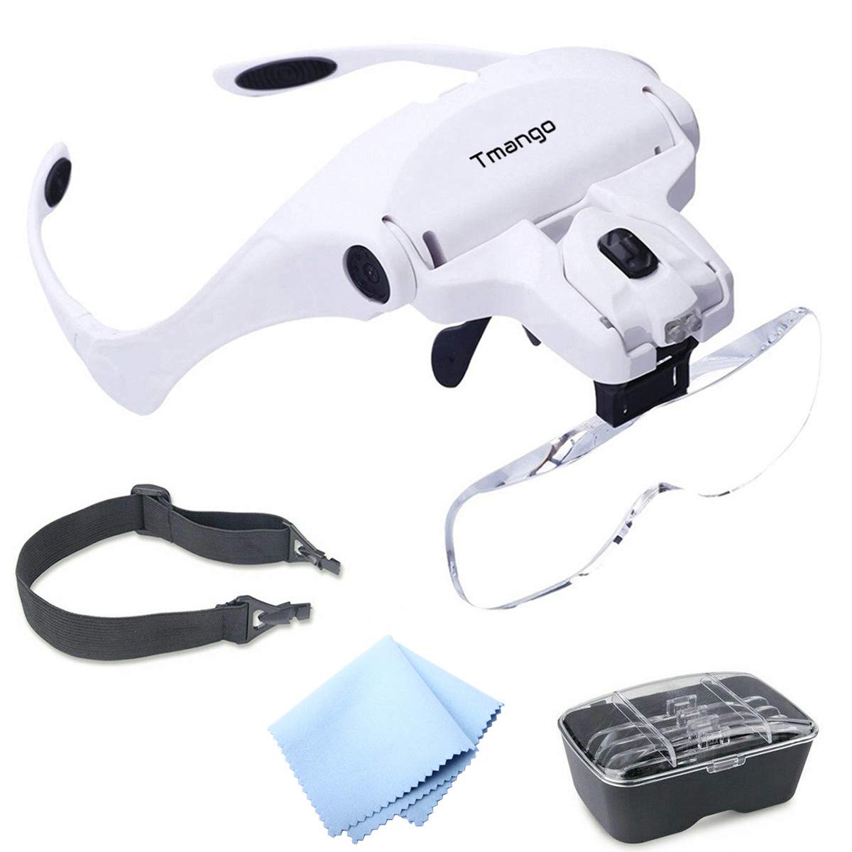 TMANGO Head Mount Magnifier with Lights Magnifying Headset Glasses for  Close Up Work Watch Cross-Stitch Jewelry Embroidery Arts Crafts or Reading  Aid with Headband
