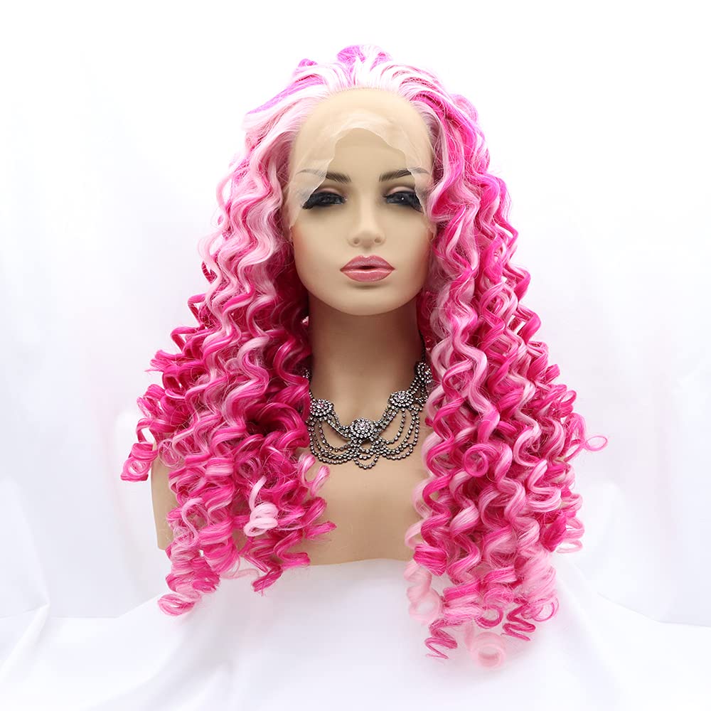 Pink to Red Ombre Pink Lace Front Wig Synthetic Hair Wig Heat Safe